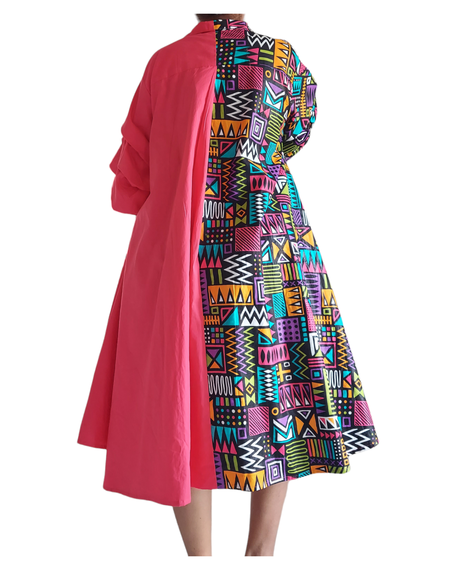 IB25013 - Swing Dress/ Cotton / Ruffle Sleeve - Two Tone