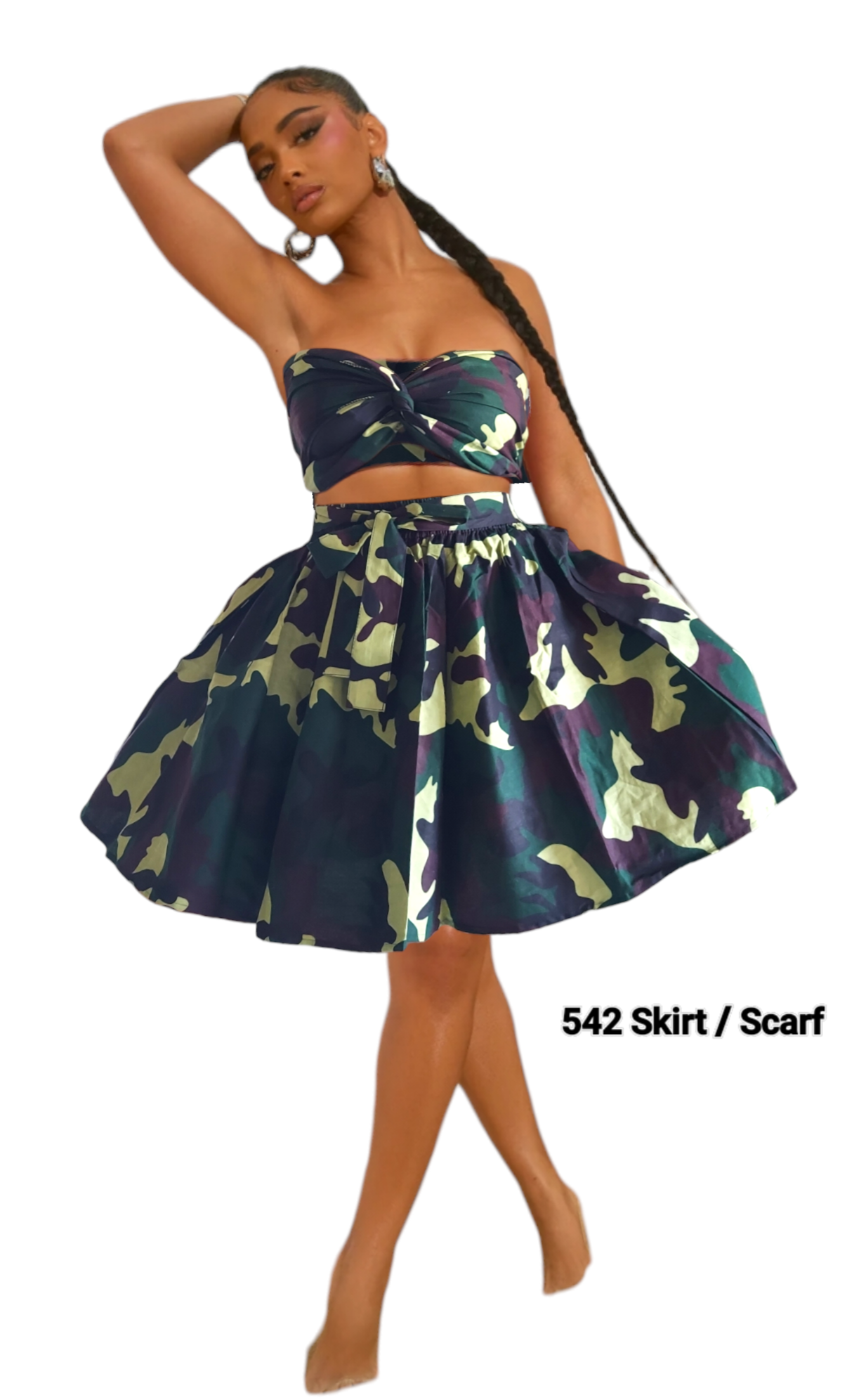 524 Short skirt with Scarf - Camouflage Green