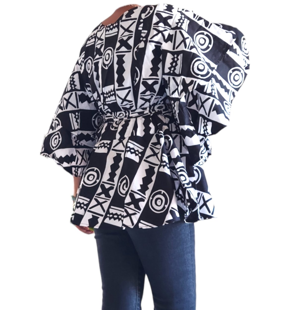 1203 - Wrap Blouse - Black/White Print 65