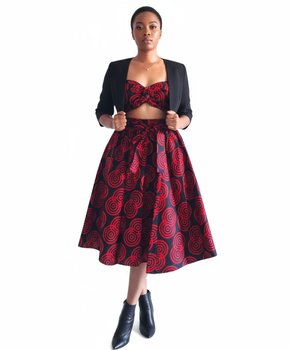 521 Mid Length Skirt - Black/Red