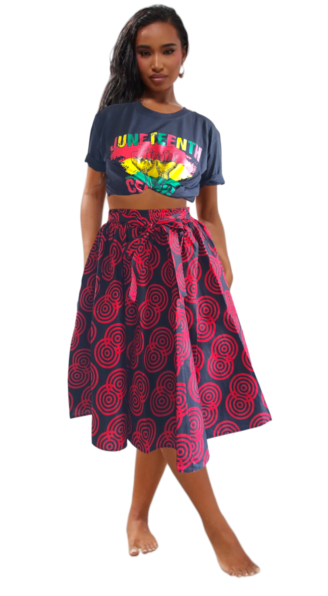 521 Mid Length Skirt - Black/Red