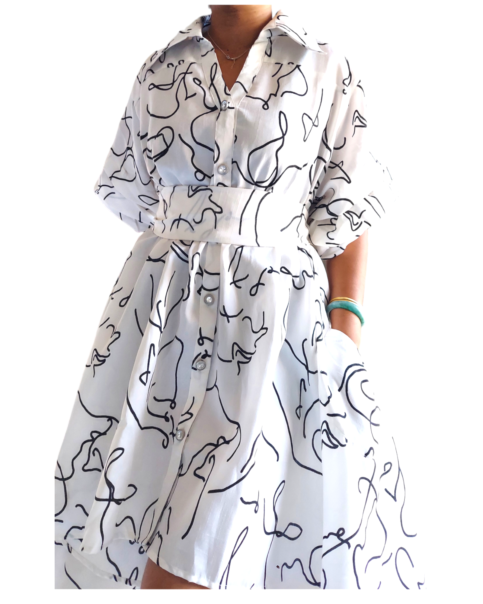 Swing Dress/ Faux Silk White/Black 758