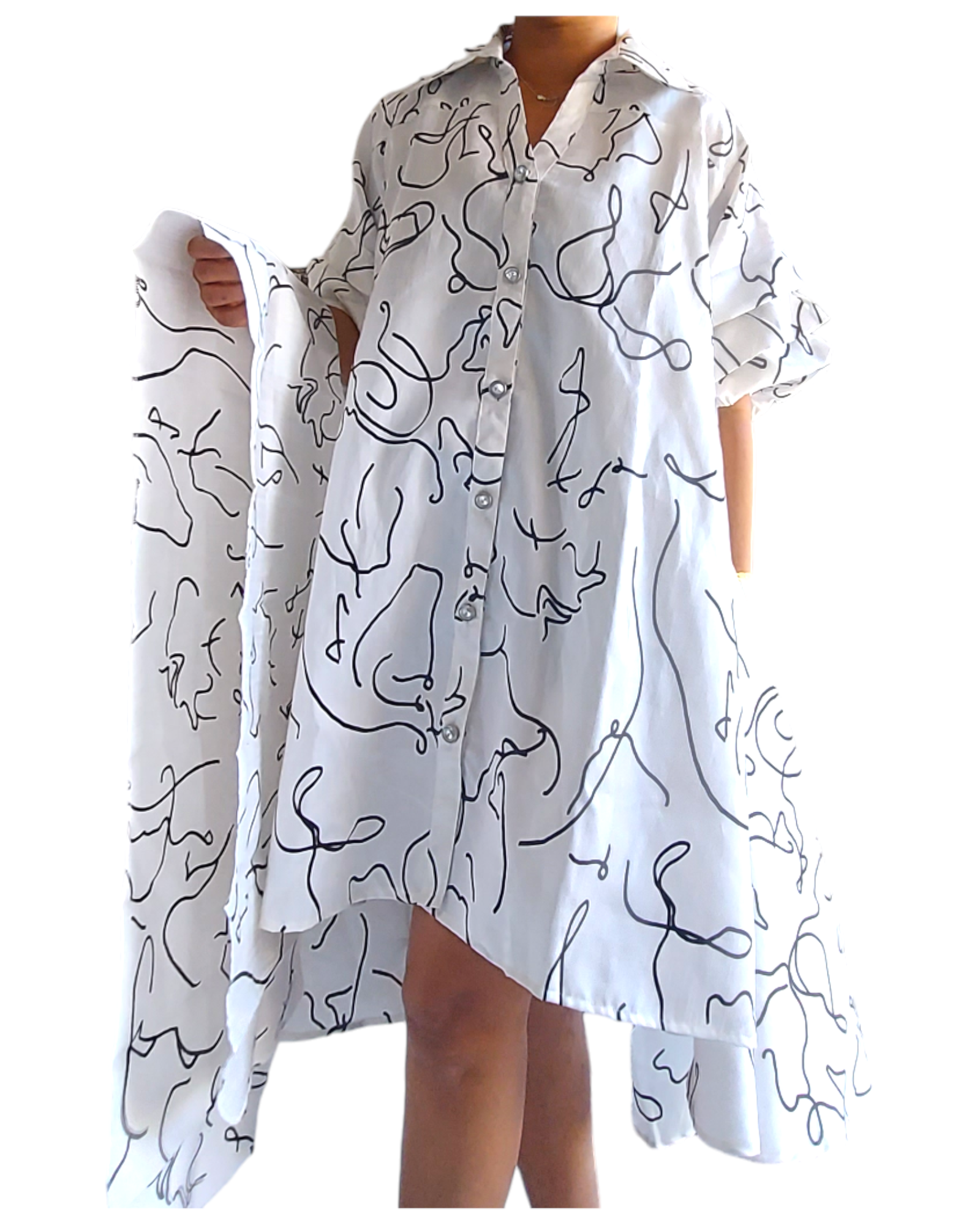 Swing Dress/ Faux Silk White/Black 758