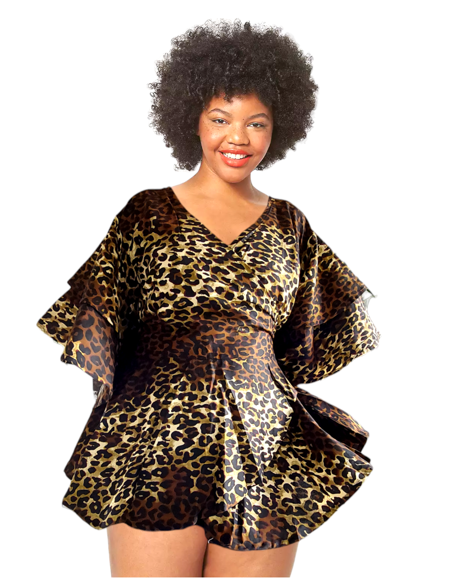 7001 Set / Long Skirt And Wrap Blouse / Brown Animal Print