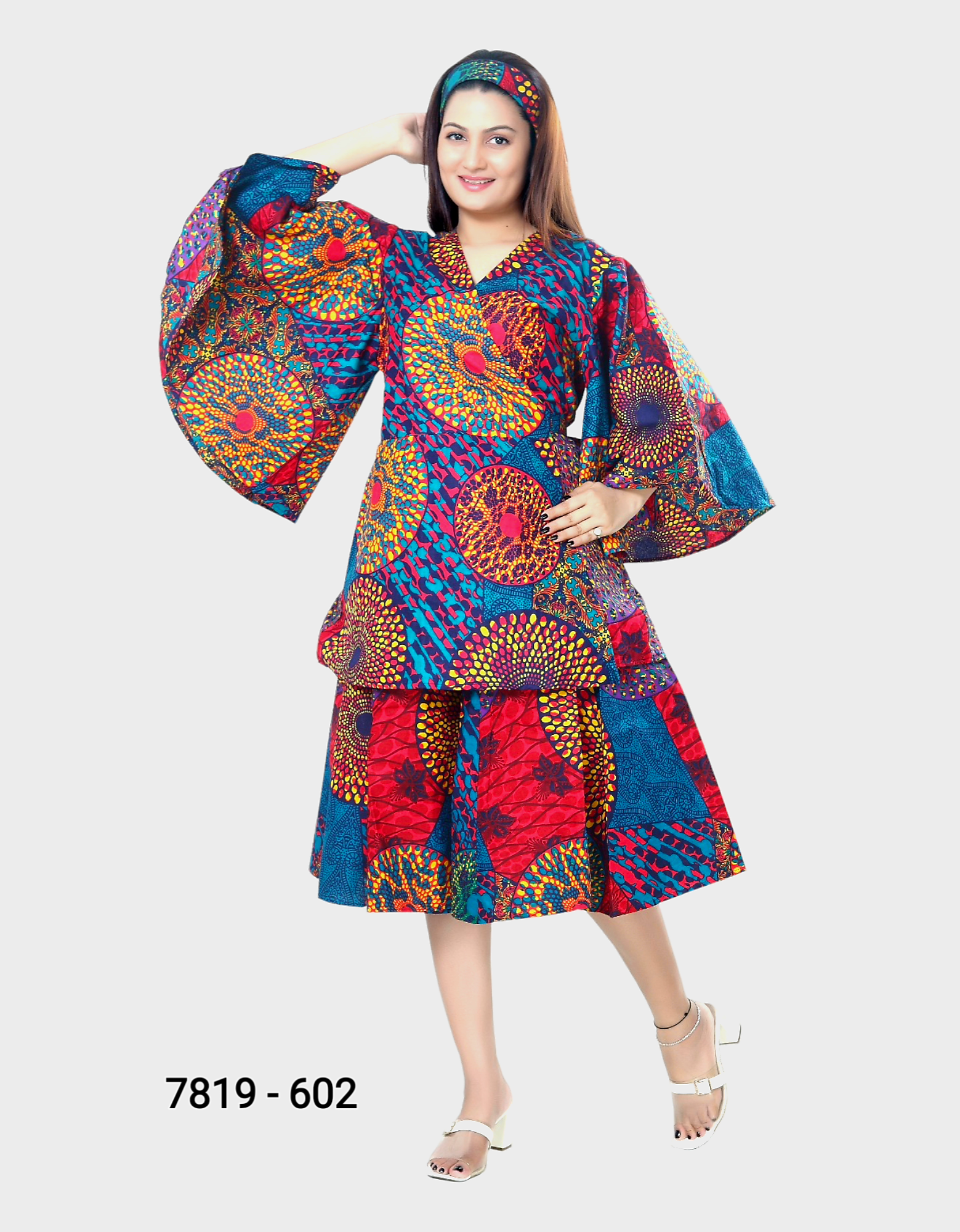 7819 Wrap Blouse & Mid Length Skirt Set