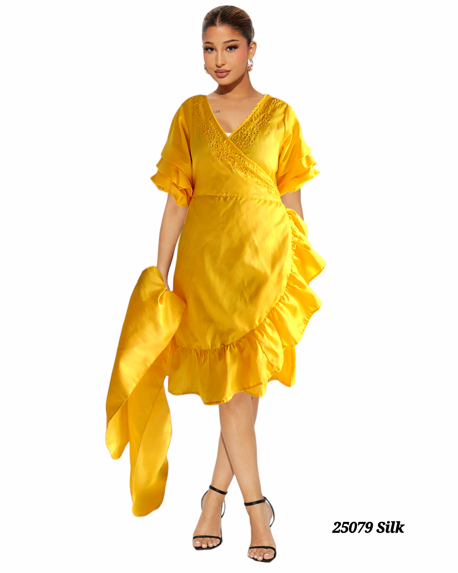 25079 Faux Silk Wrap Dress / Mid Length