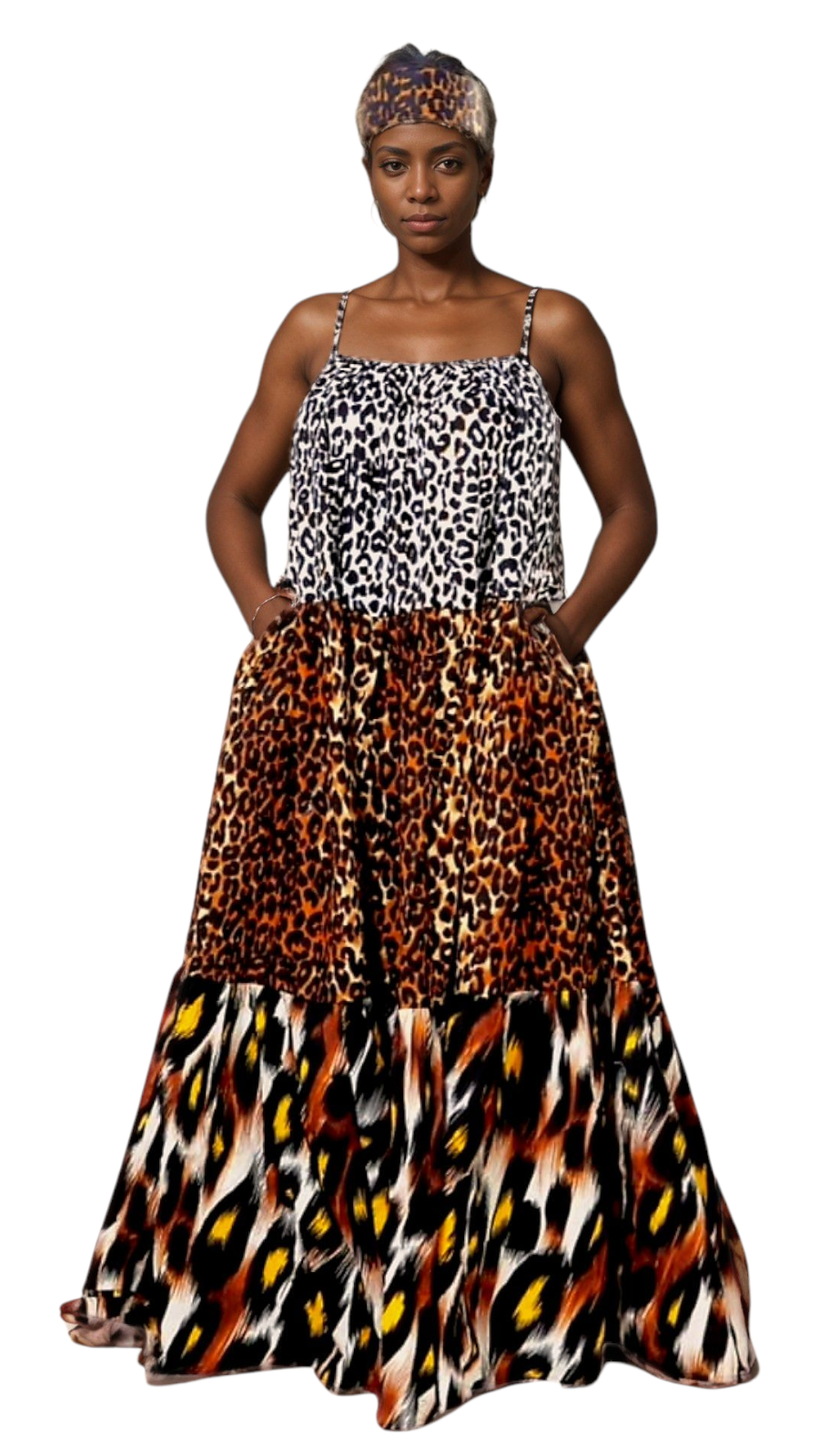 7709 Long Tube Strap Dress- Animal Print