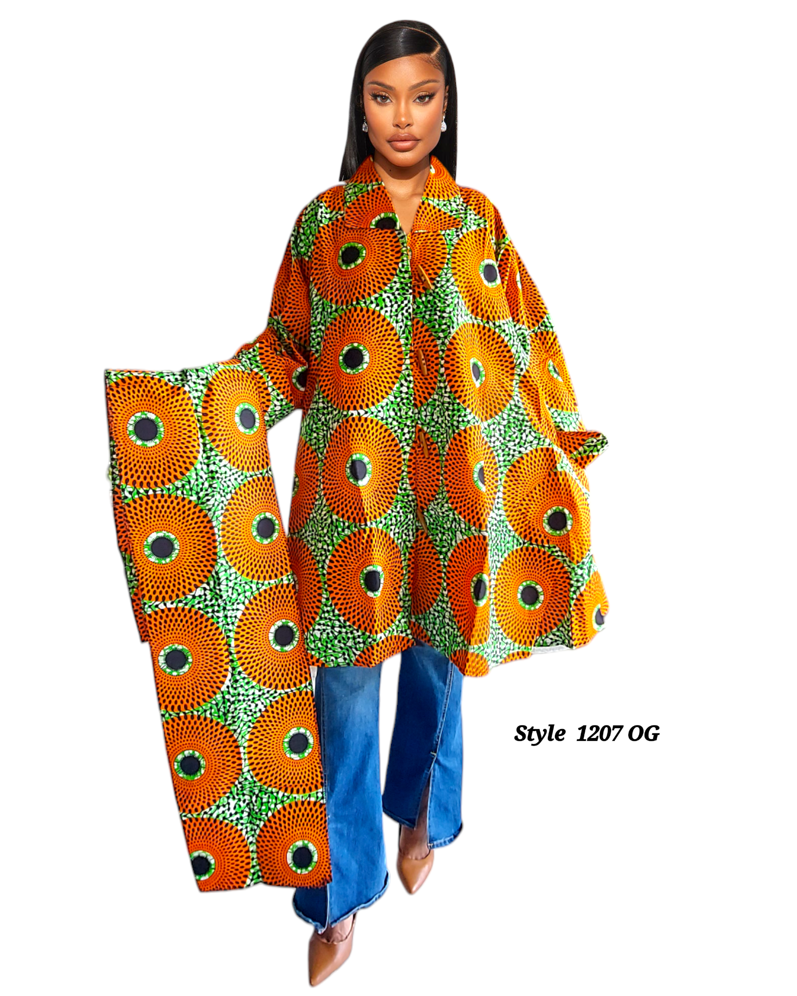 Cotton Swing Dress / Top- Orange/Green 1207