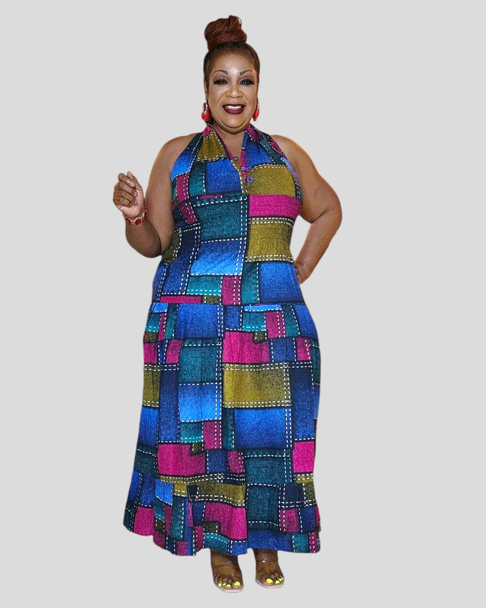 5005 Long Smocked Dress With Scarf
