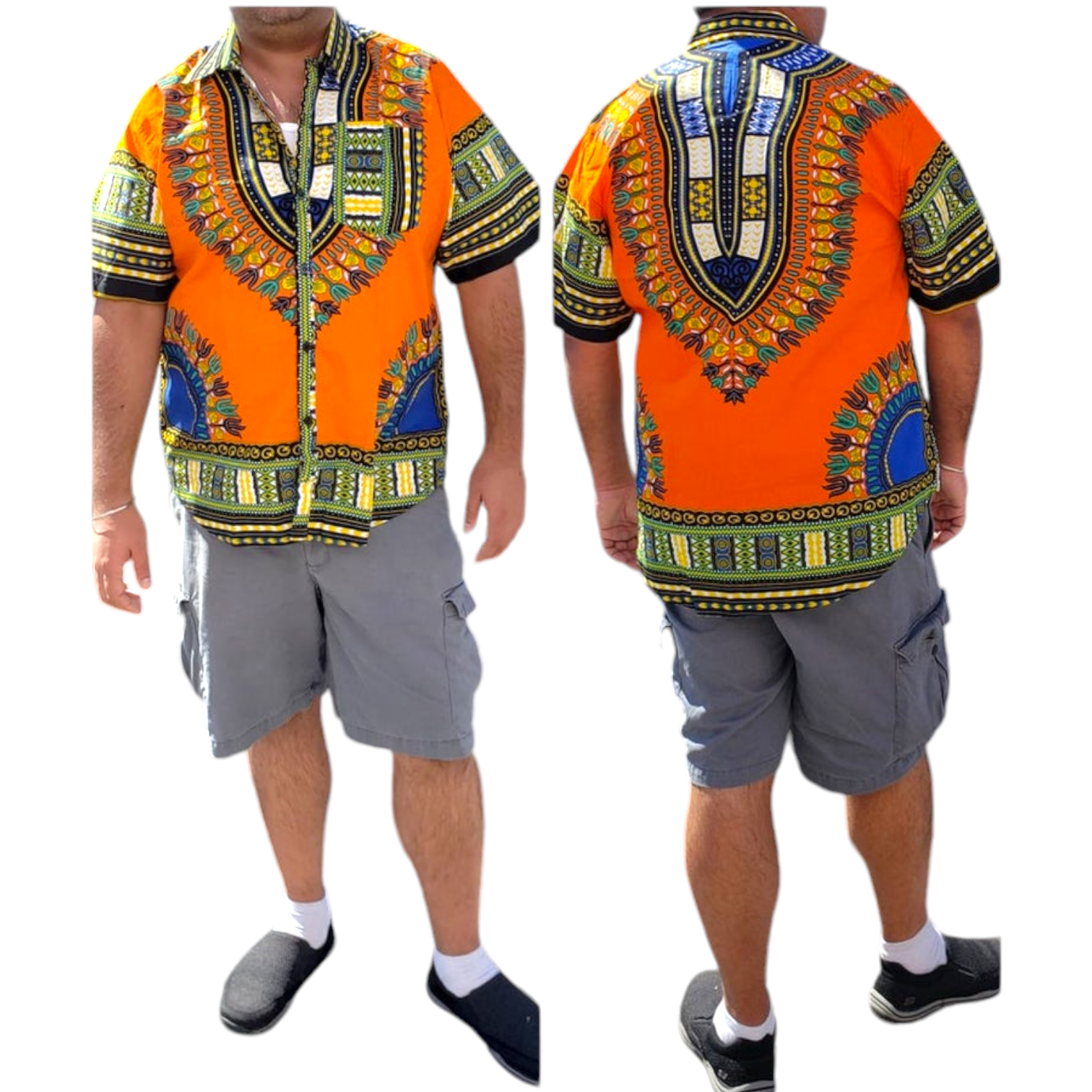 586- Unisex Button Down Shirt- Dashiki Orange