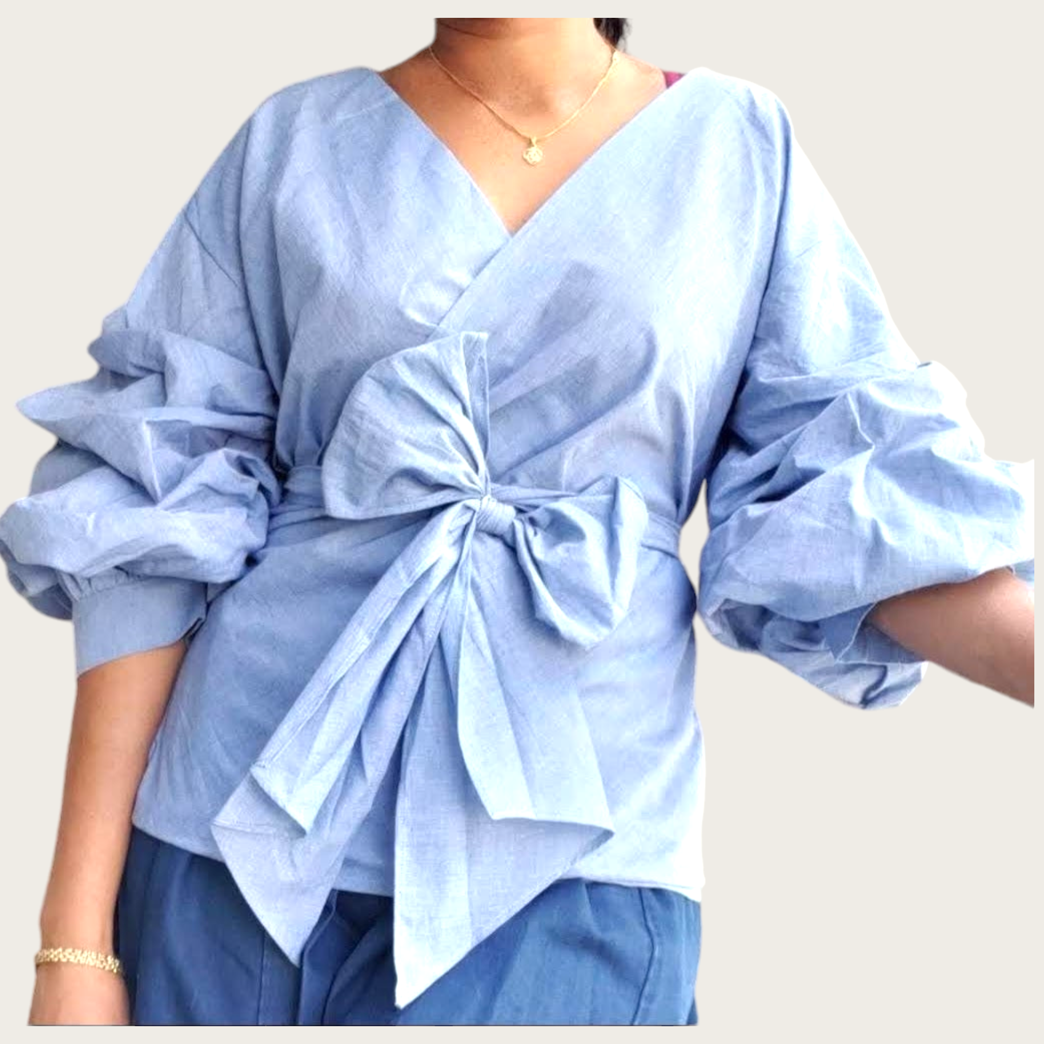 18-804 Ruffle Sleeve Wrap Blouse