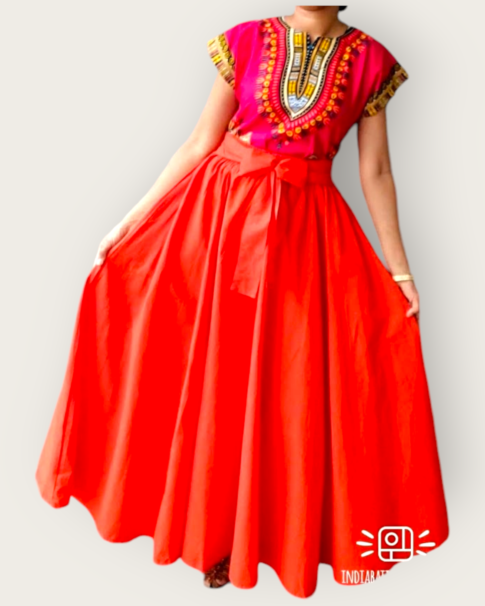 7001- Solid Long Maxi Skirt- Orange