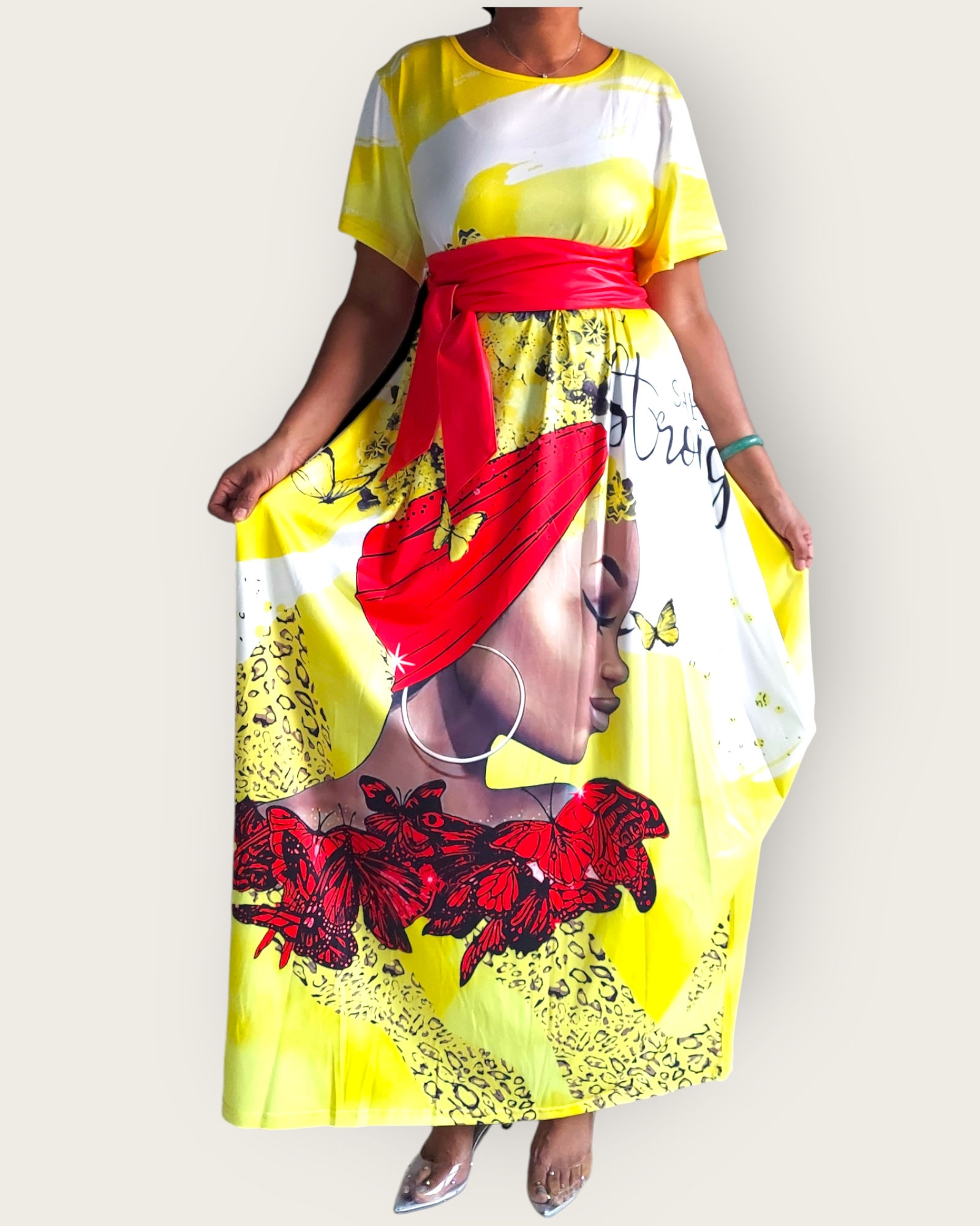 Women Afro Print Bubble Dress- Yellow 2342