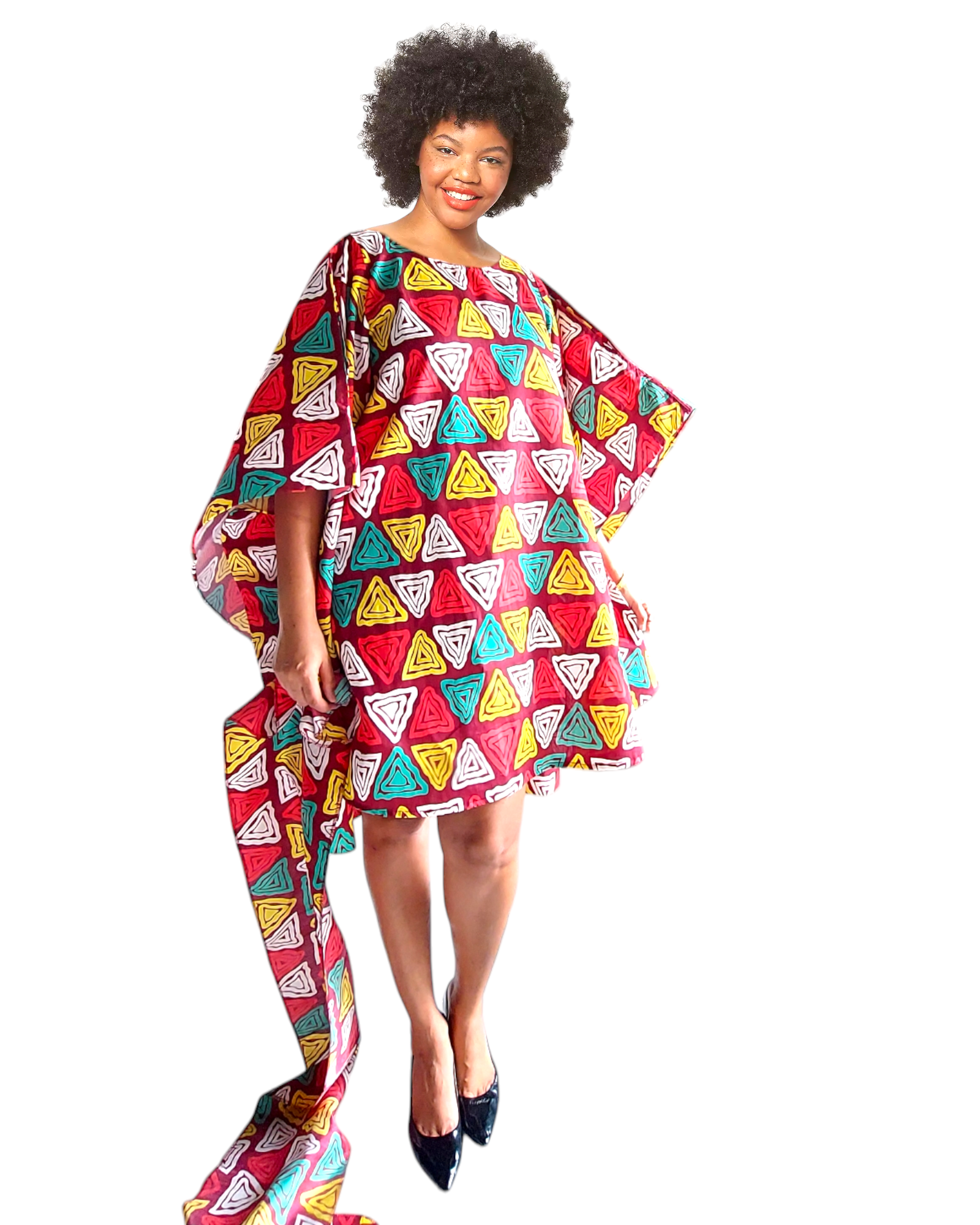 Wing Dress/Faux Silk/Poncho Dress/ Wing Sleeves-Printed 25032E
