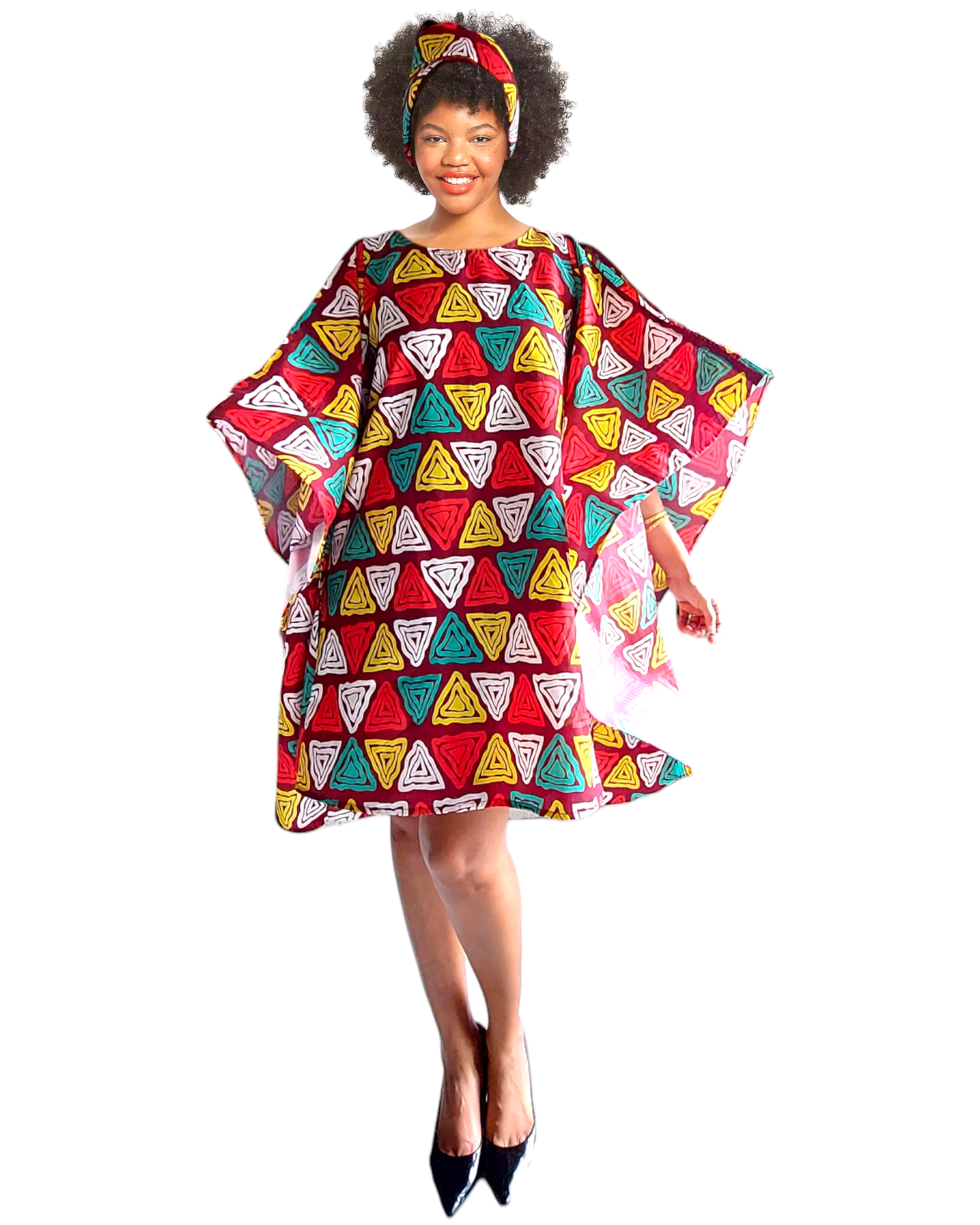 Wing Dress/Faux Silk/Poncho Dress/ Wing Sleeves-Printed 25032E