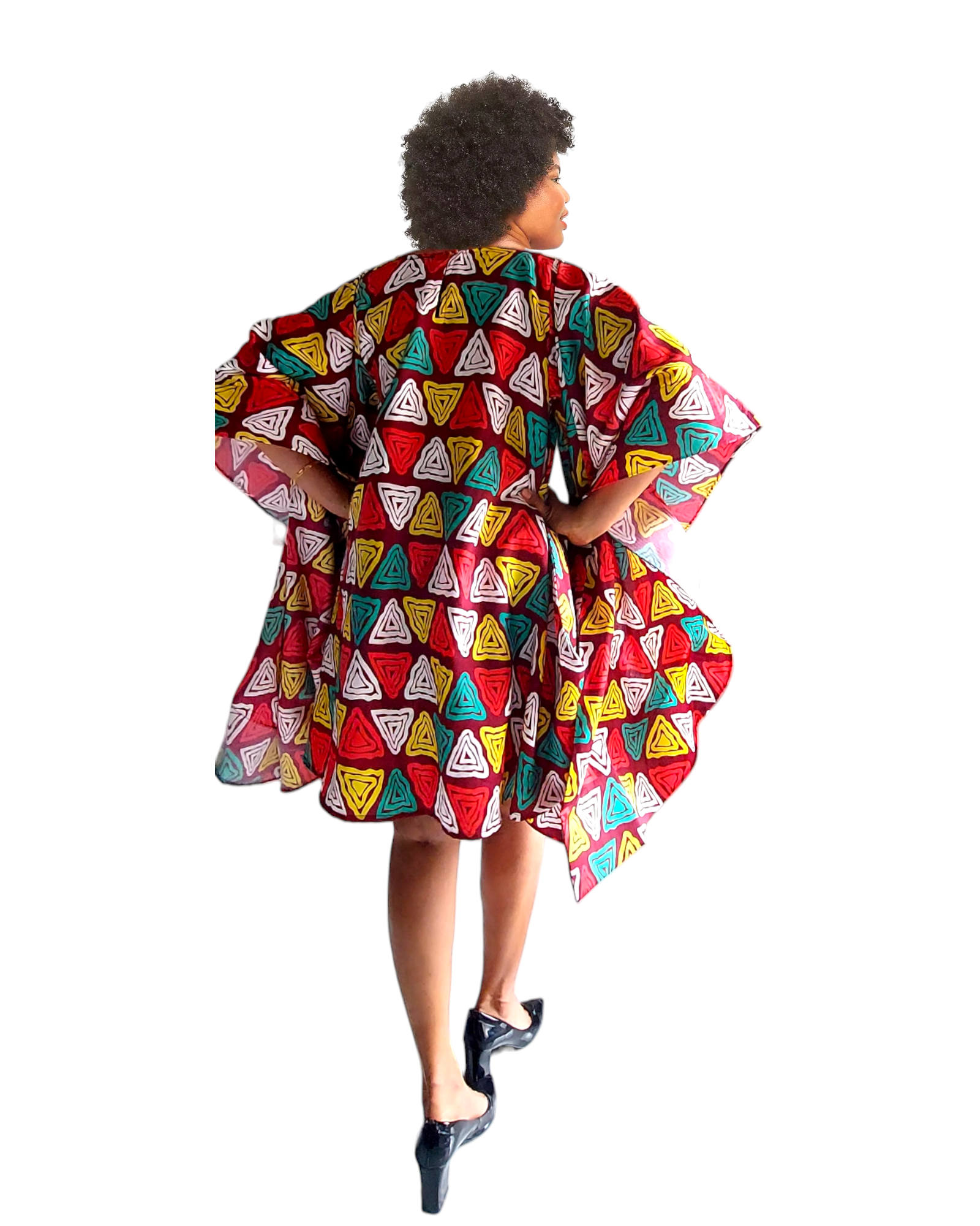 Wing Dress/Faux Silk/Poncho Dress/ Wing Sleeves-Printed 25032E