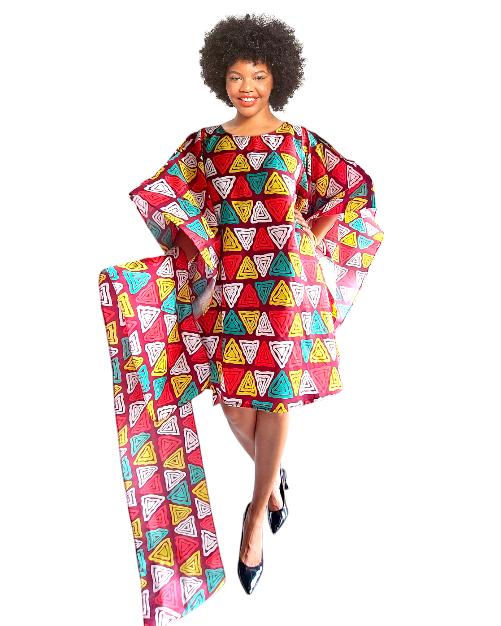 Wing Dress/Faux Silk/Poncho Dress/ Wing Sleeves-Printed 25032E