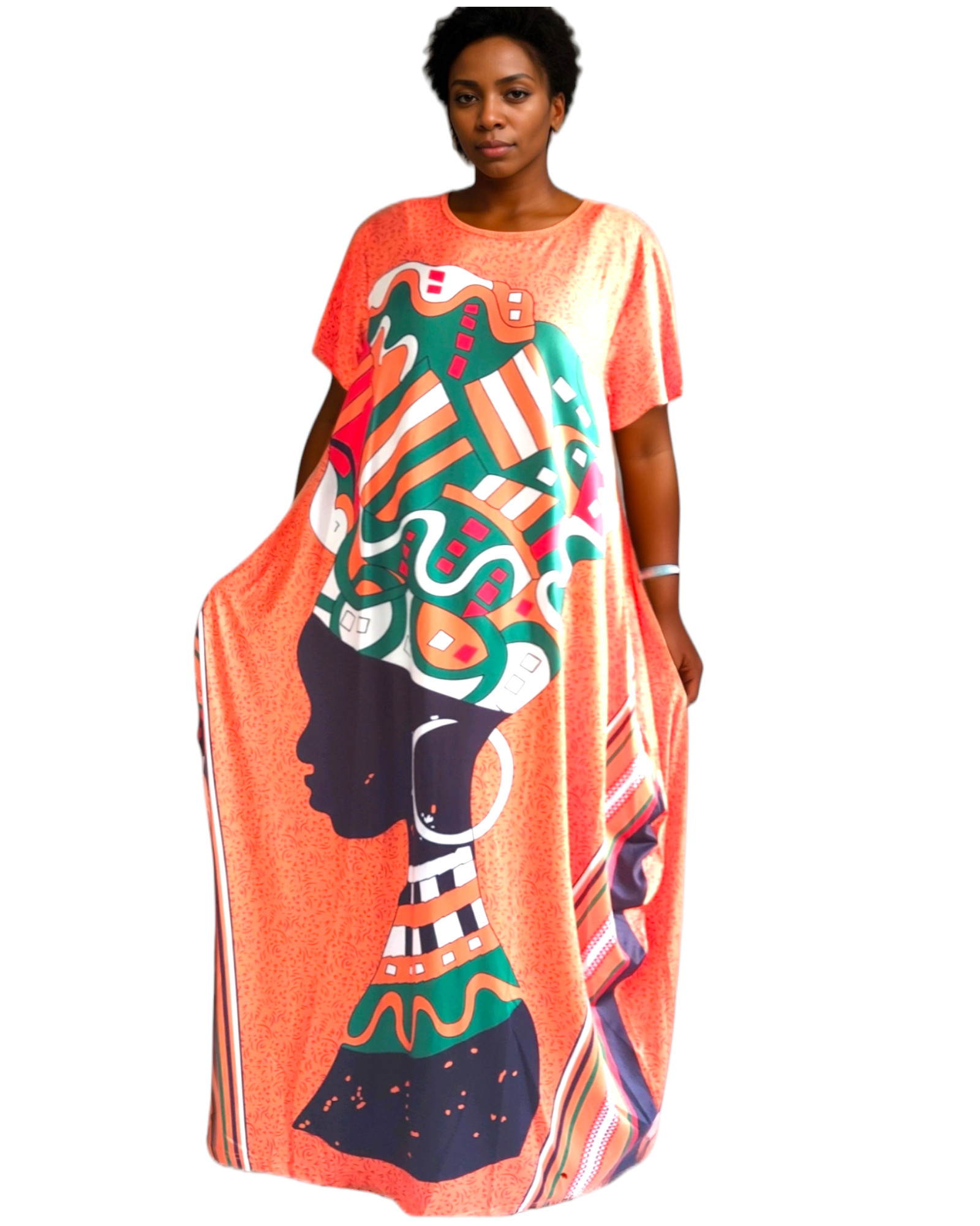 2341 Women Afro Print Bubble Dress- Orange