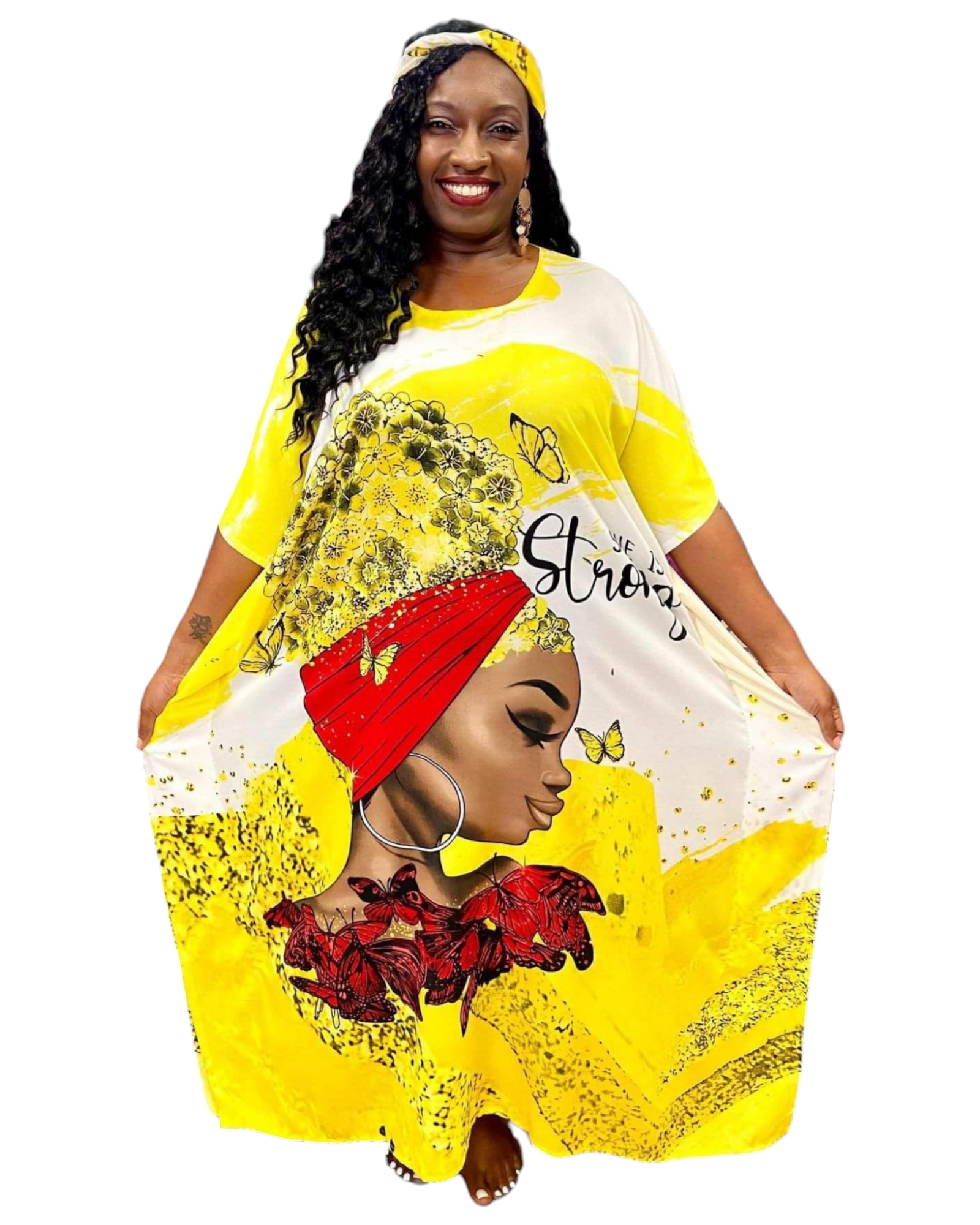 Women Afro Print Bubble Dress- Yellow 2342