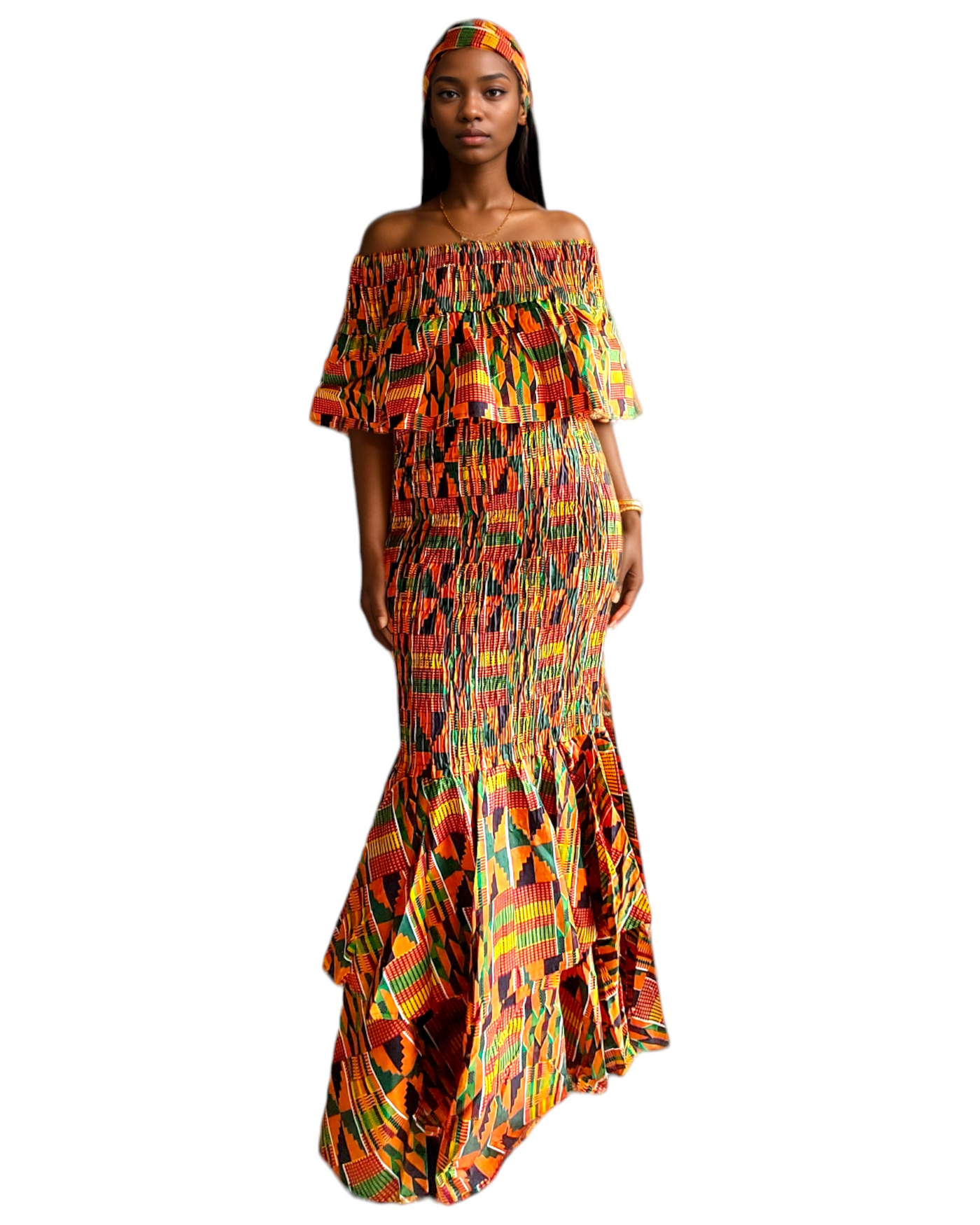 kente mermaid dress Brown lace with Kente Mermaid Dress