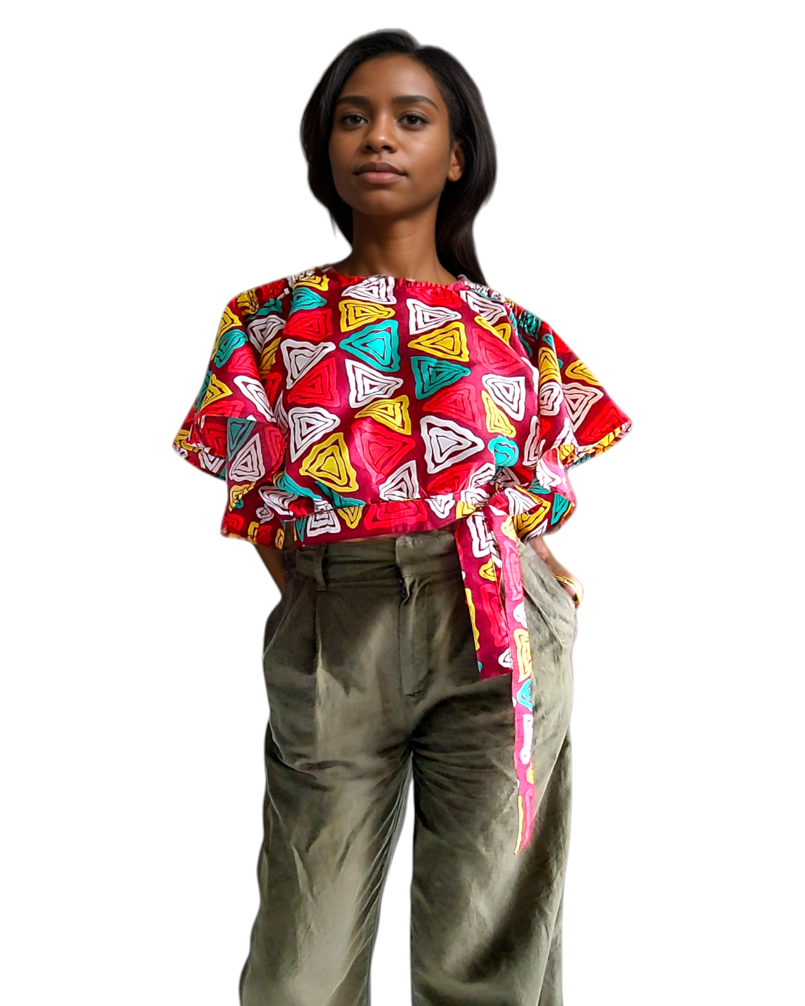 Crop Top/ Faux Silk/ African Print -607E