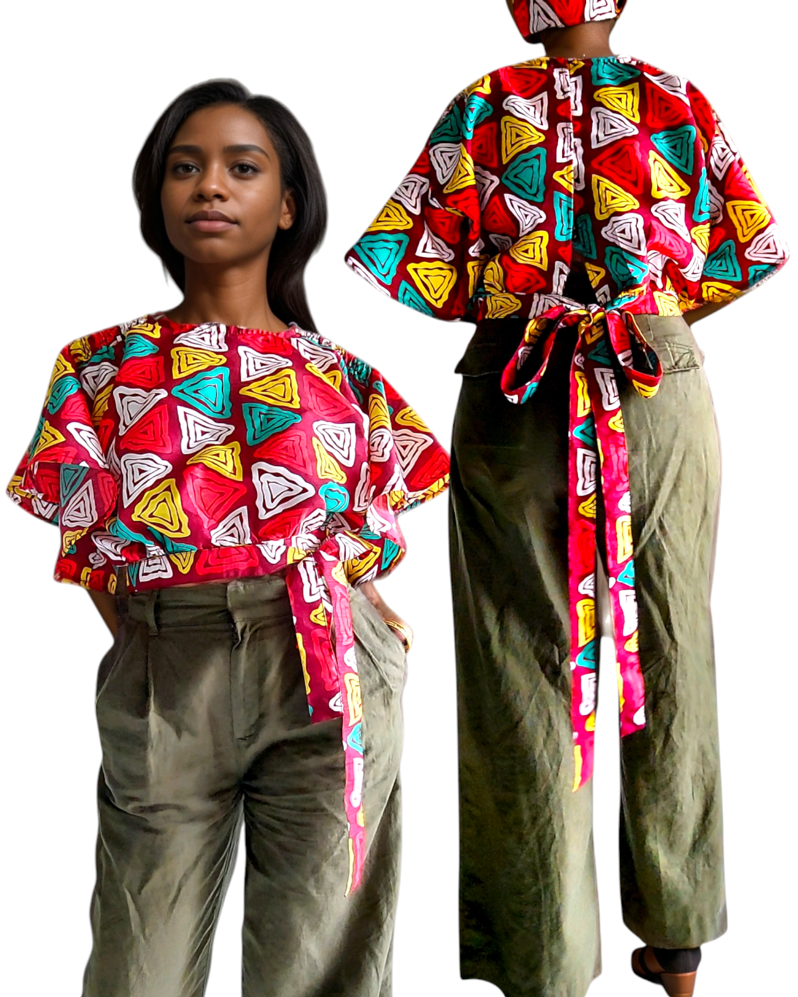 Crop Top/ Faux Silk/ African Print -607E