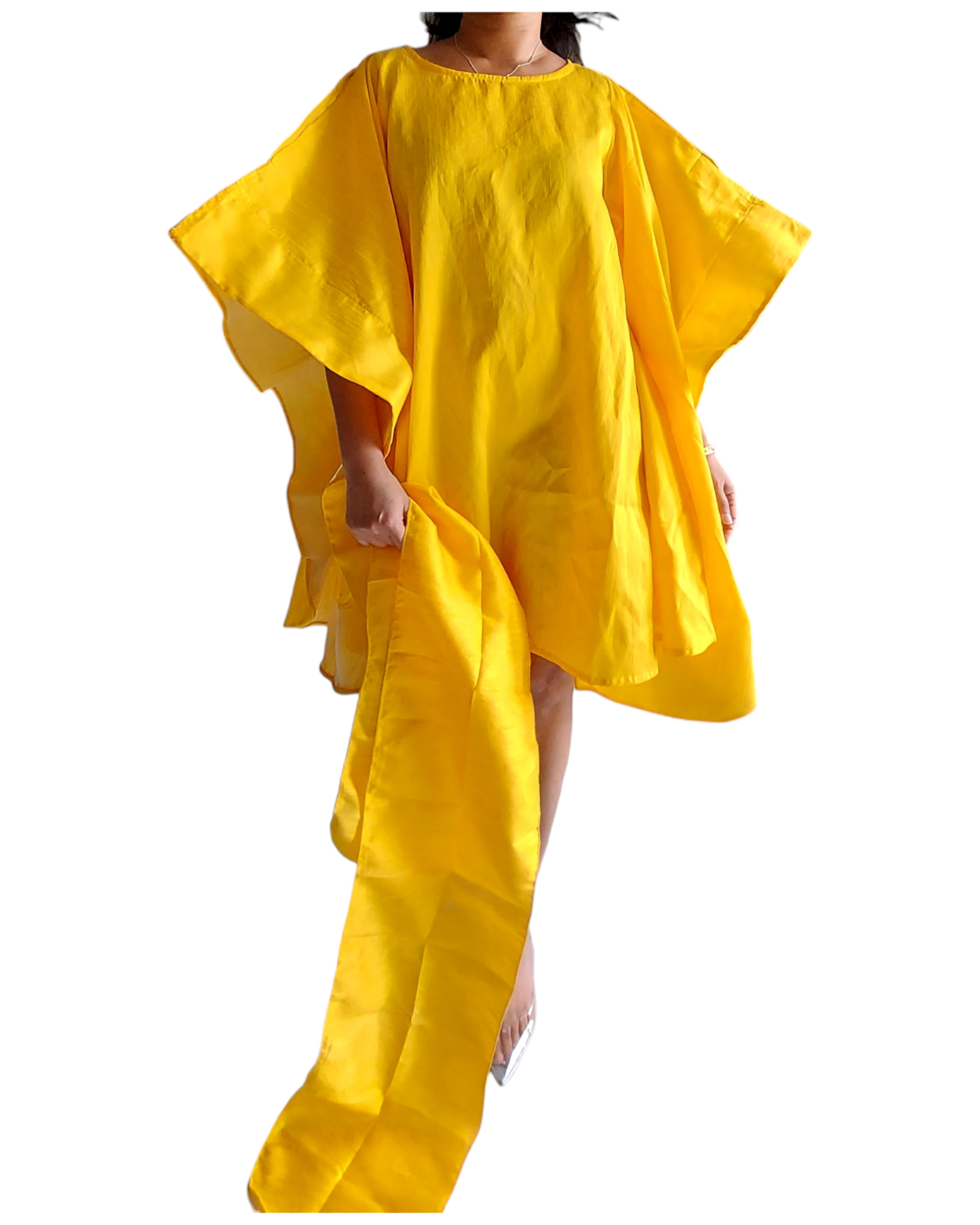 Wing Dress/Faux Silk/Poncho Dress/ Wing Sleeves- 25032 Gold