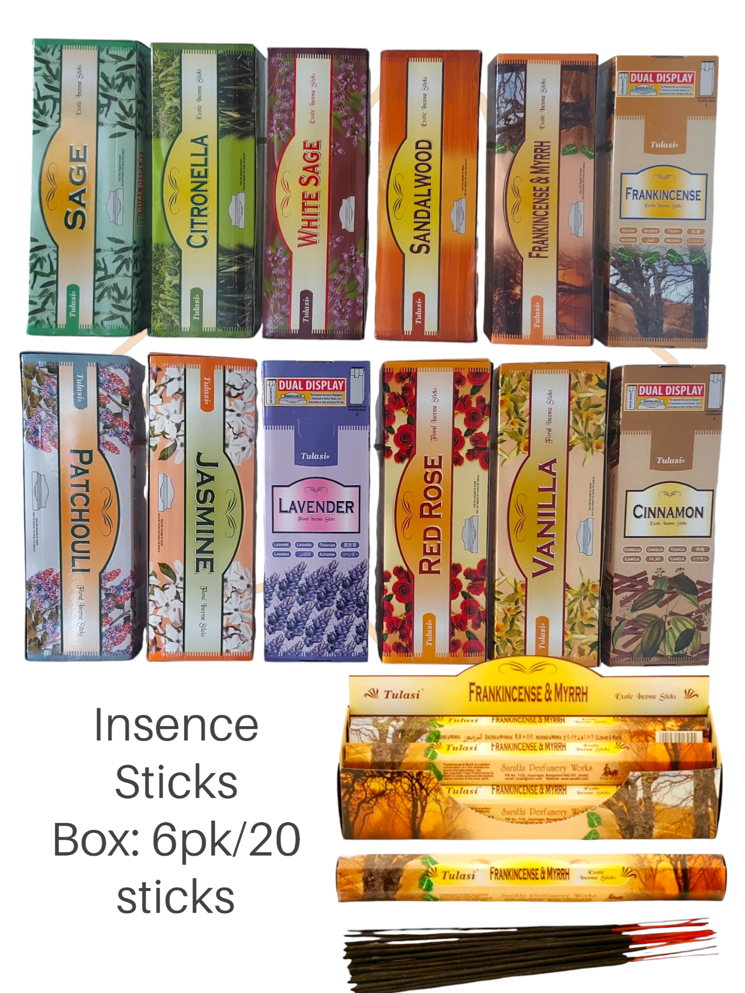 Tulasi Exotic Incense 20 Sticks Hex Box (6pk)
