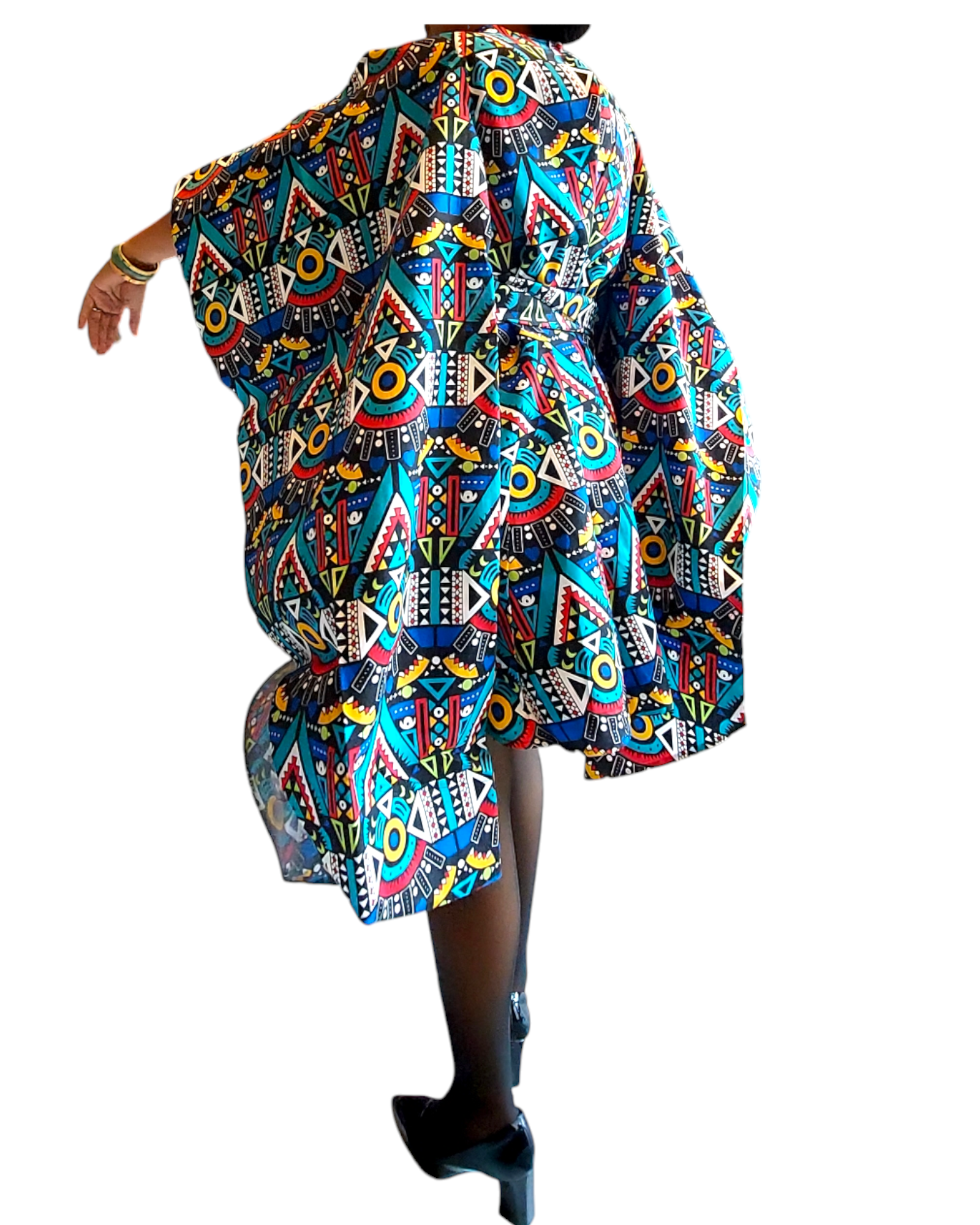 Wing Dress/Faux Silk /Poncho Dress/ Wing Sleeves-Printed 25032- B