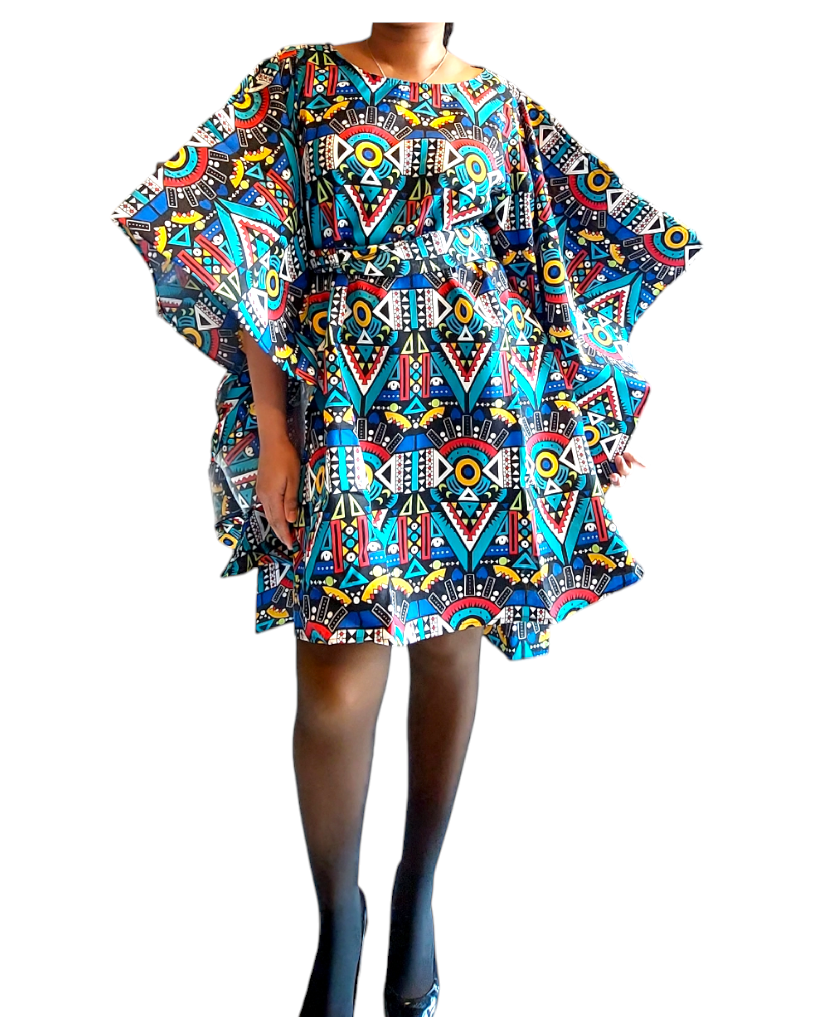 Wing Dress/Faux Silk /Poncho Dress/ Wing Sleeves-Printed 25032- B
