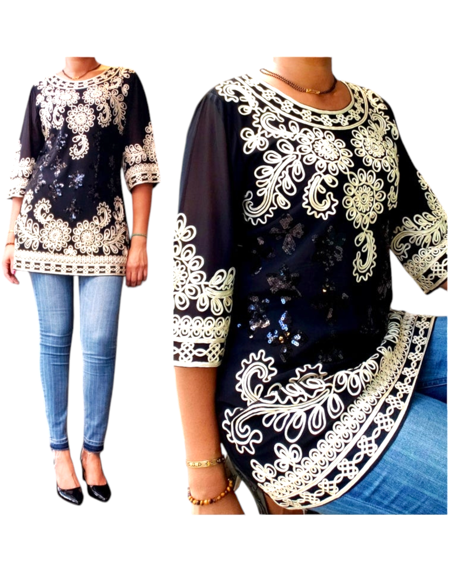 17683- Women sequin Embroidery Blouse