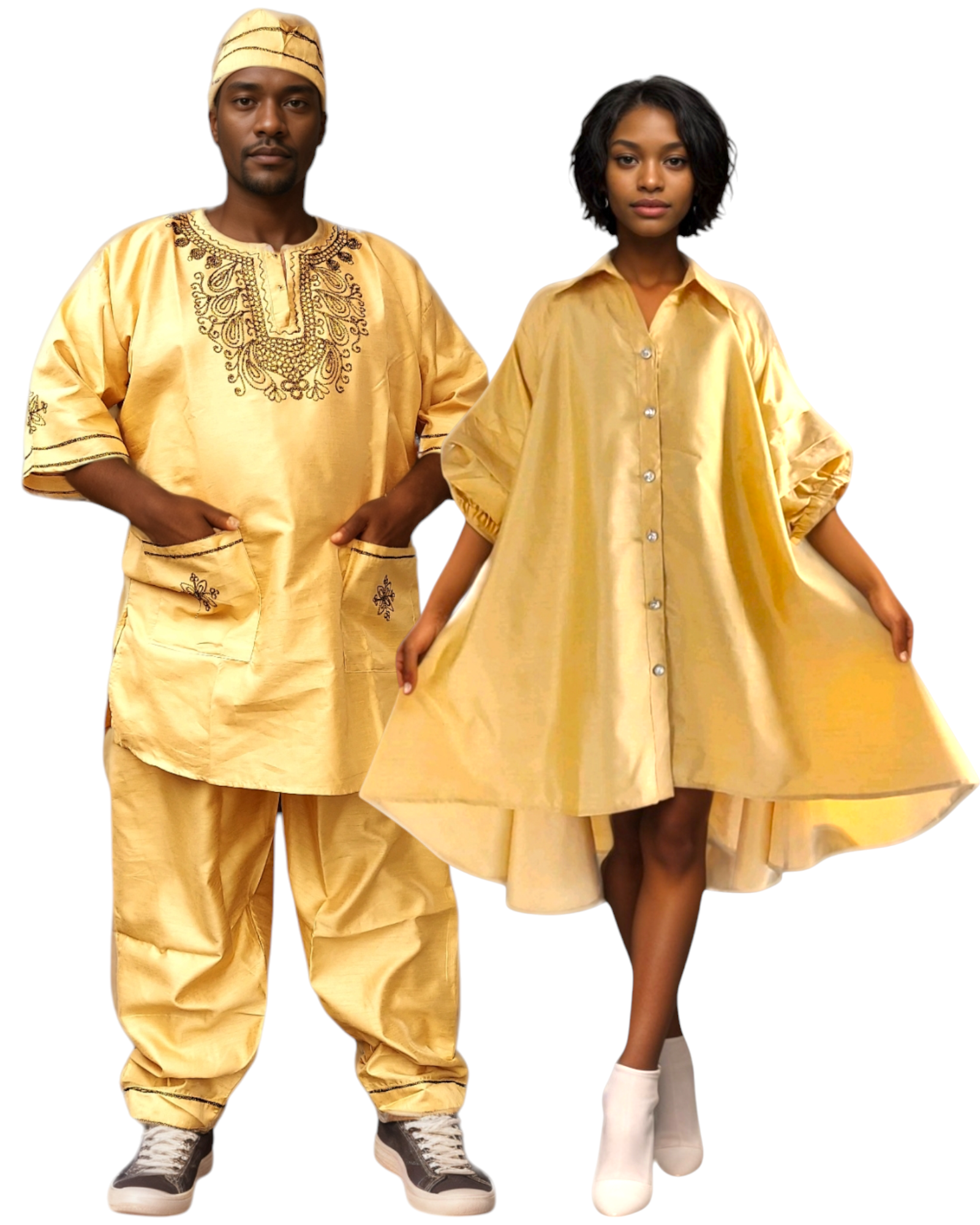 Couples Matching Faux Silk Set- Beige