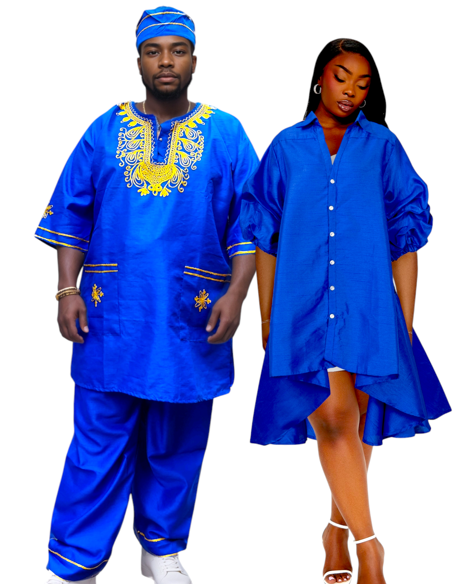 Couples Matching Faux Silk Set- Royal Blue