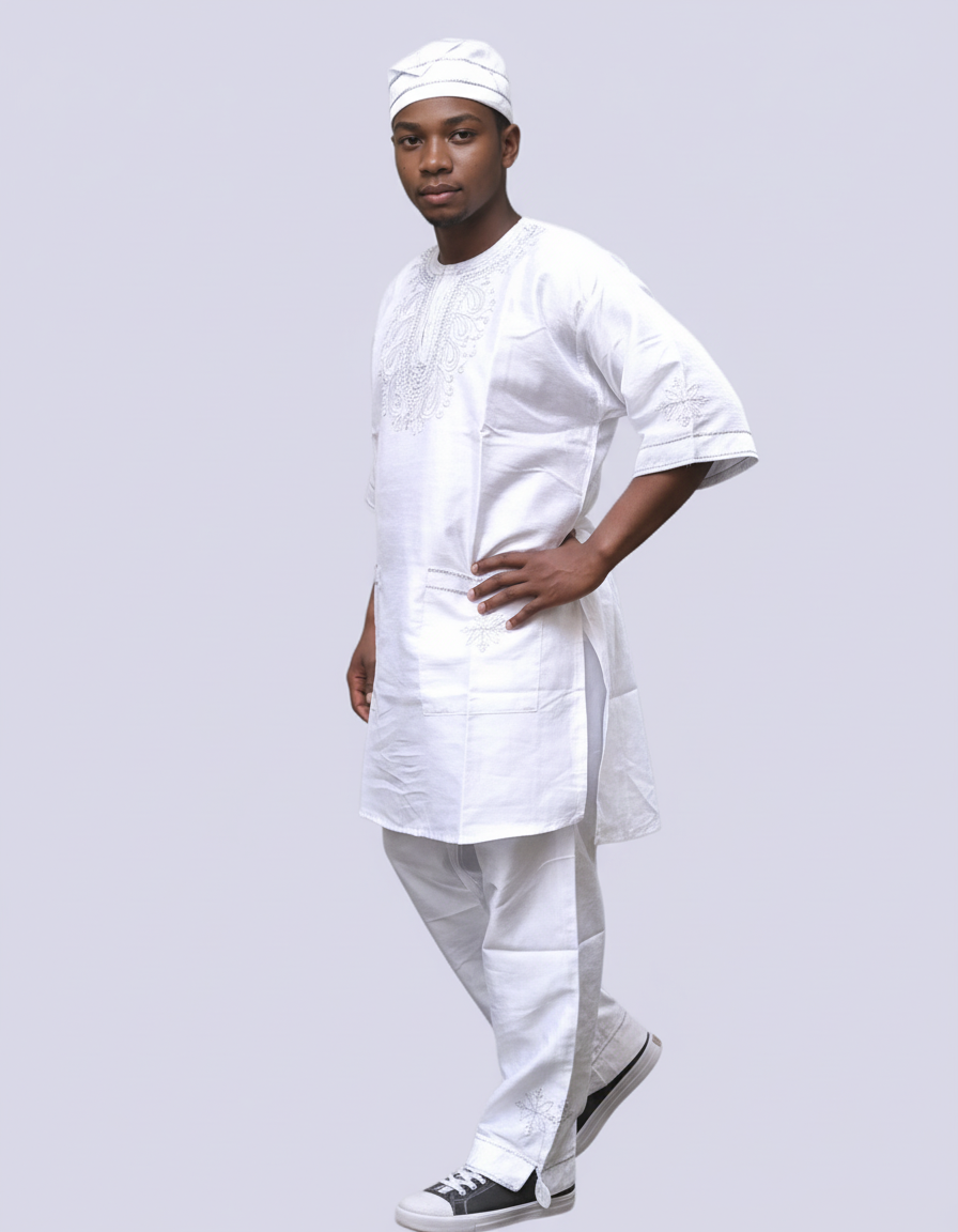 Men's African Attire/ 3Pcs Silk Embroidery Set