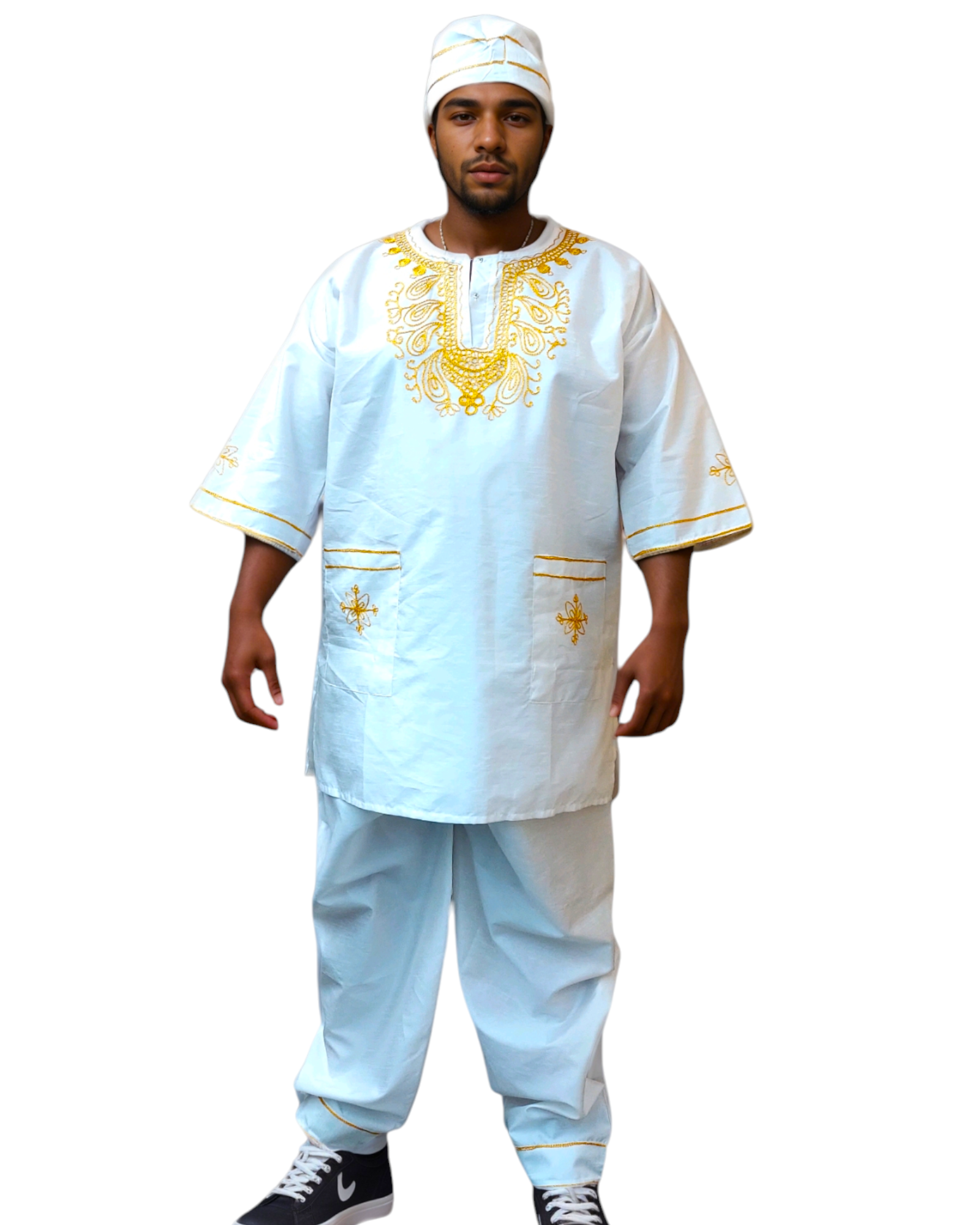 Couples Matching Faux Silk Set-White/Gold