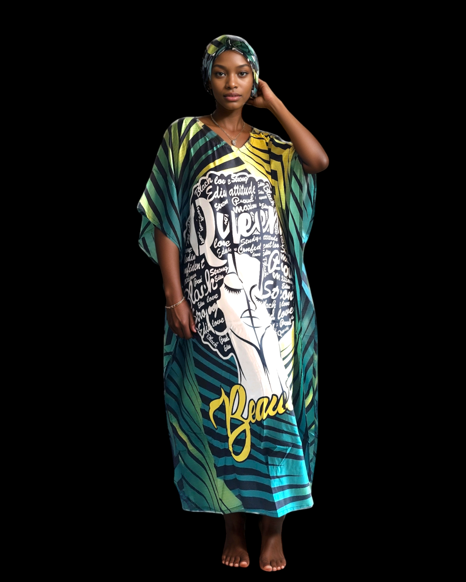 Kaftan Dress /Ethnic Print Green - 007