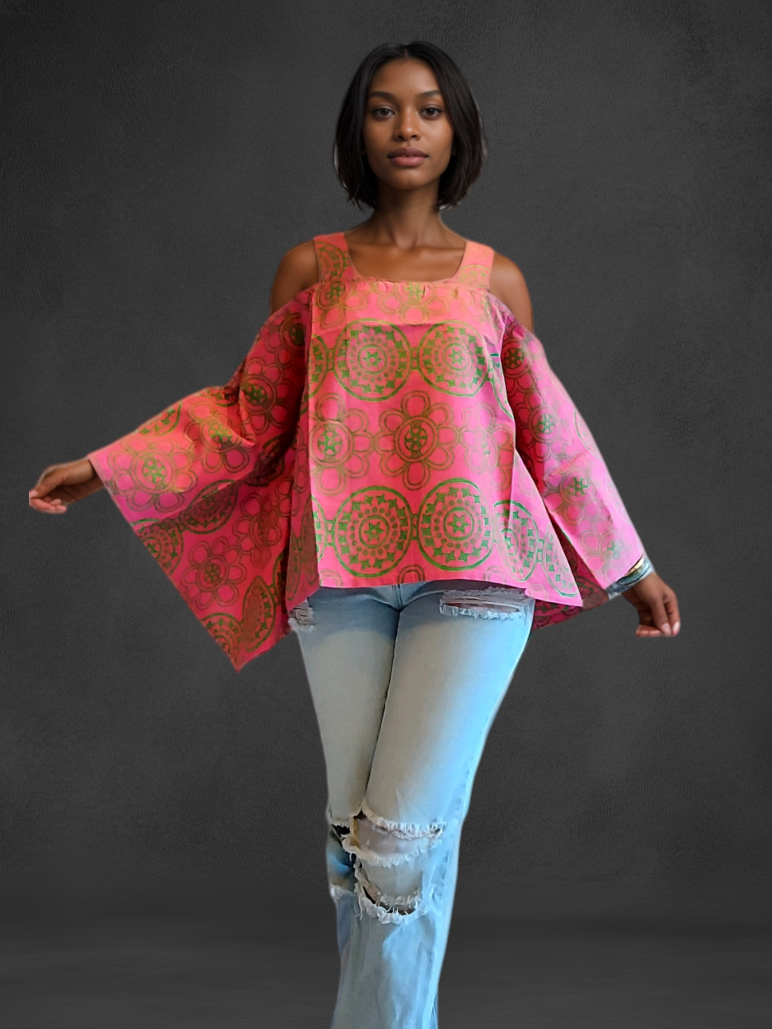 9037- Women Cold Shoulder Blouse- Pink