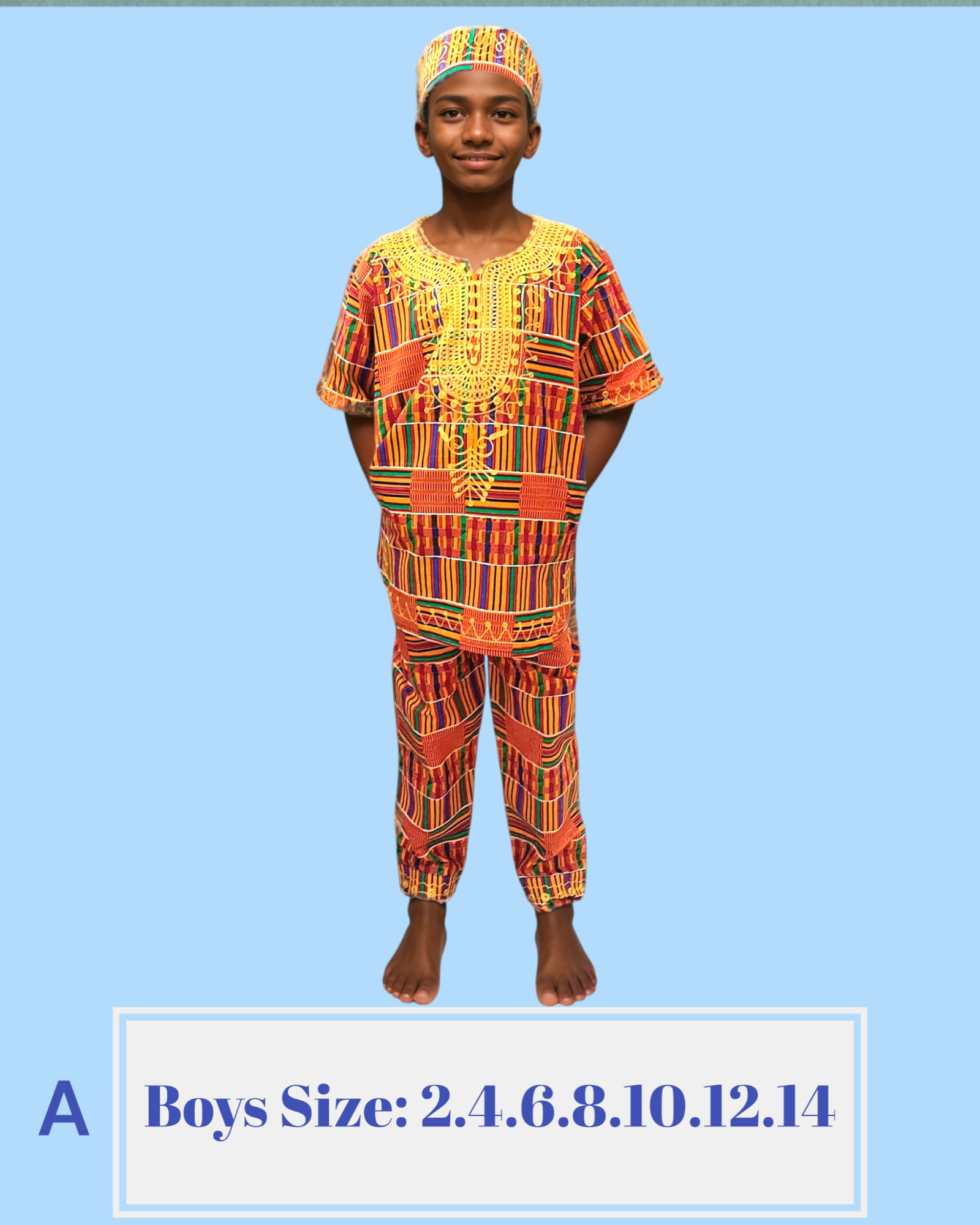 (Pack of 7)Boys 3 Pcs Set/ Pant/Tunic/Kufi Hat A