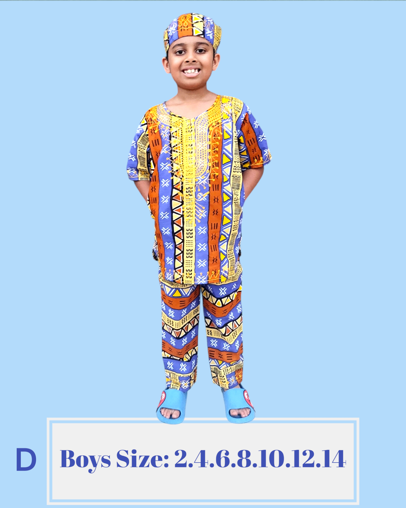 (Pack of 7)Boys 3 Pcs Sets/ Pant/Tunic/Kufi Hat D