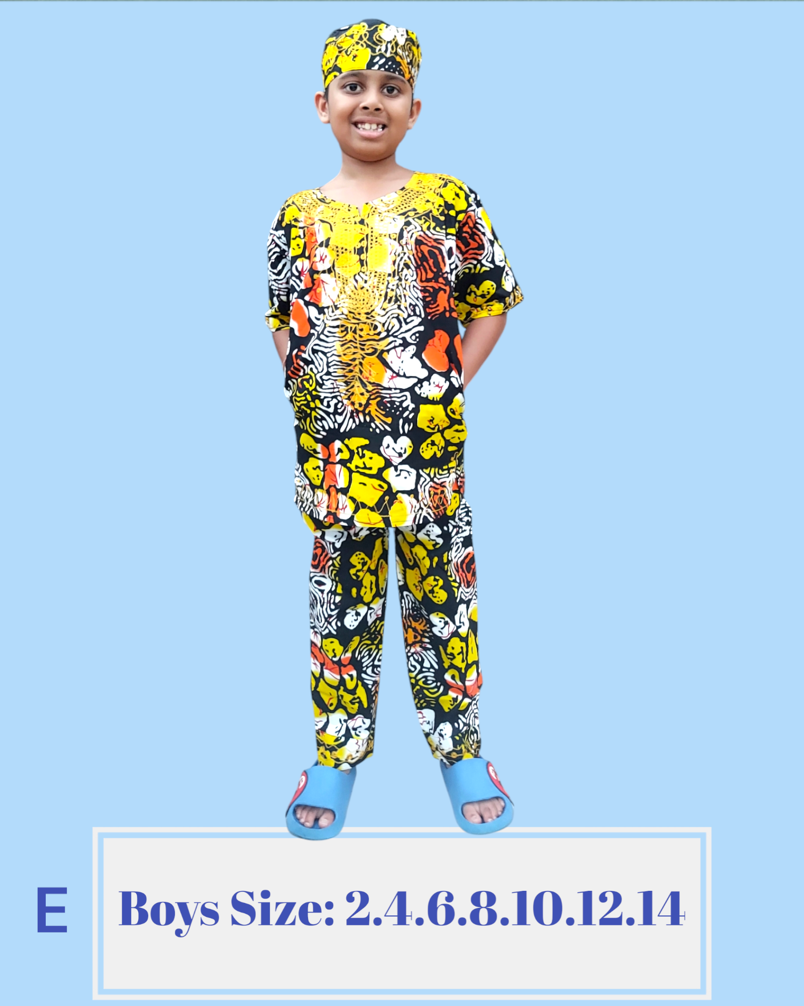 (Pack of 7)Boys 3 Pcs Set/ Pant/Tunic/Kufi Hat E