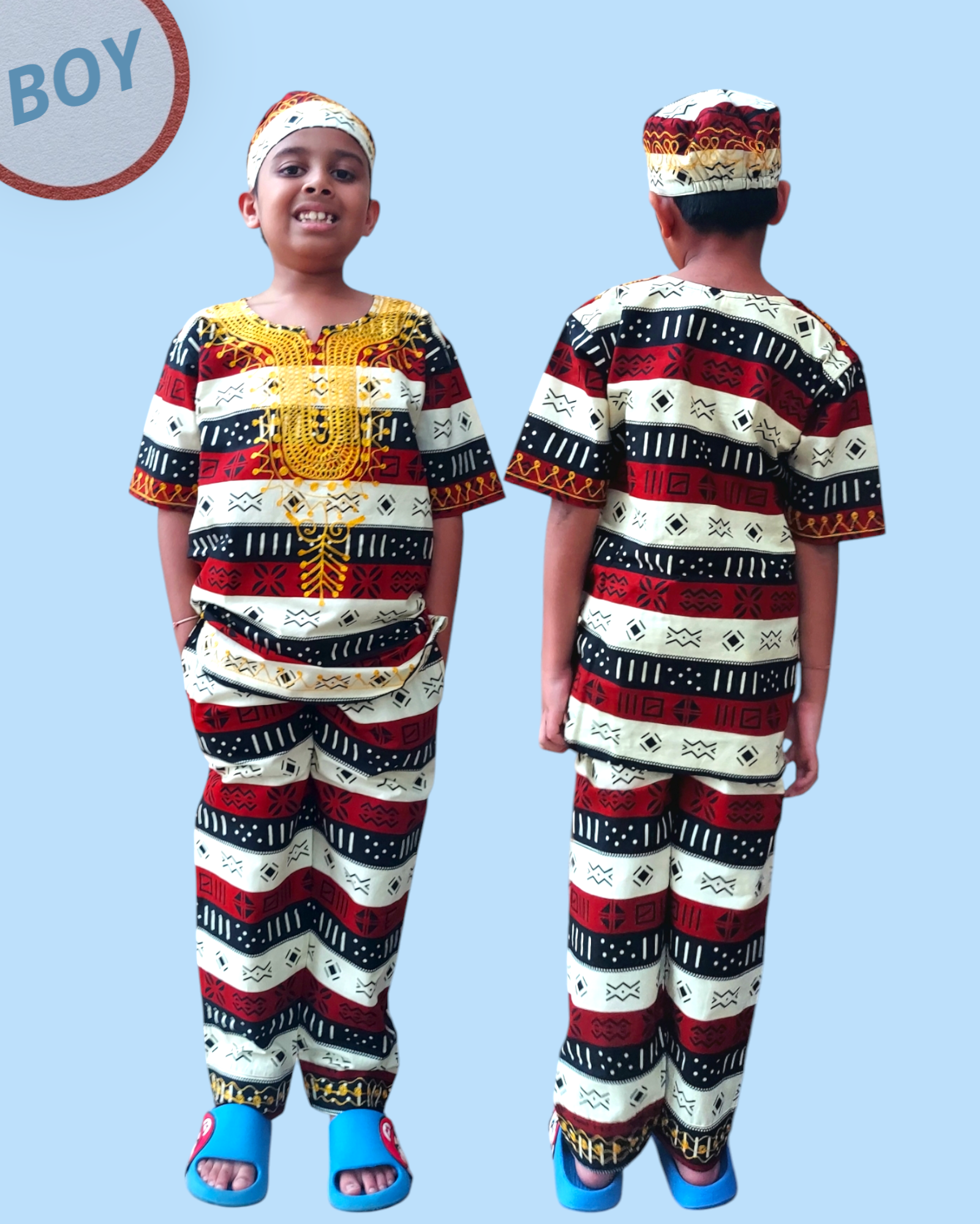 (Pack of 7) Boys 3 Pcs Set/ Pant/Tunic/Kufi Hat G