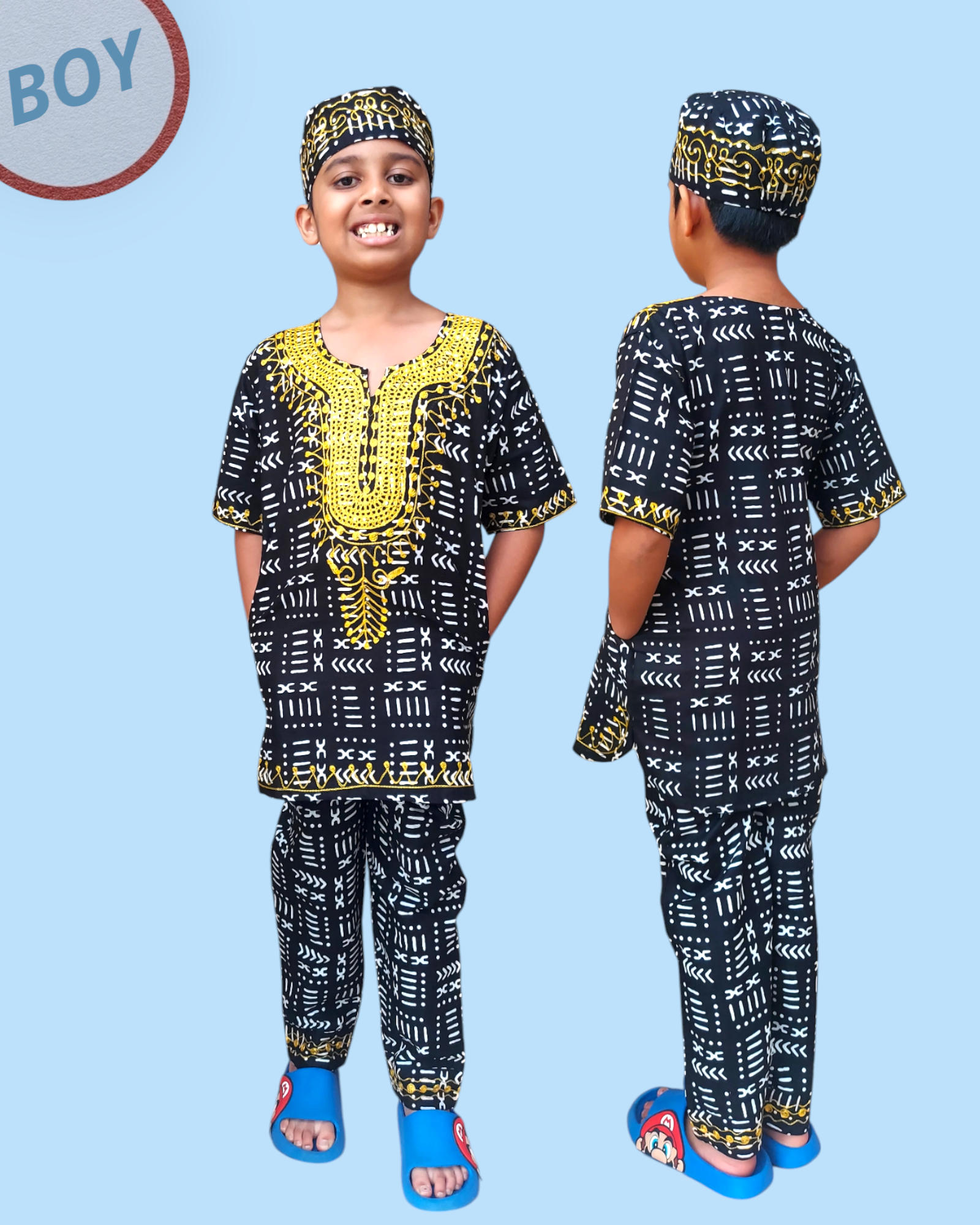 (Pack of 7) Boys 3 Pcs Sets/ Pant/Tunic/Kufi Hat I