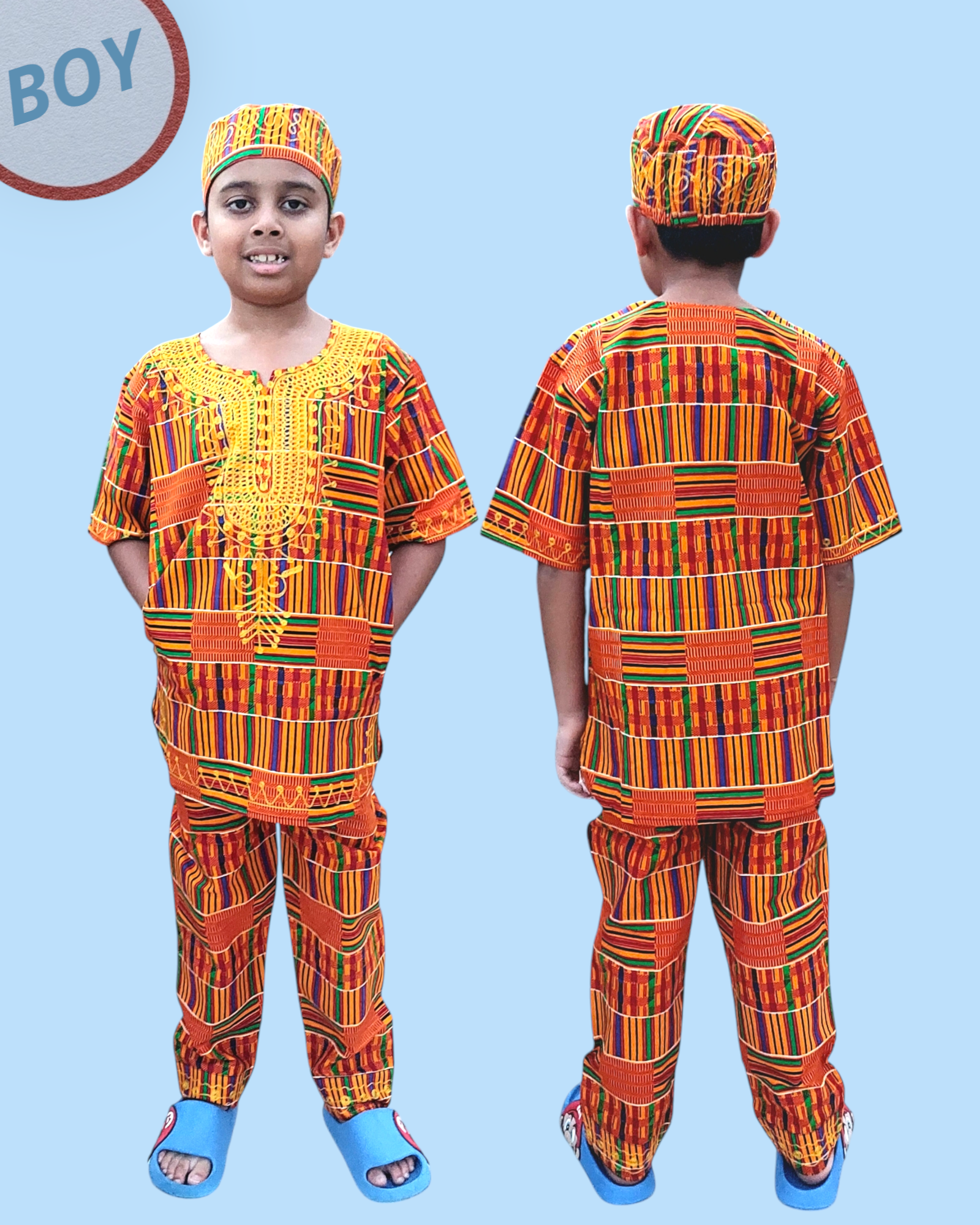 (Pack of 7)Boys 3 Pcs Set/ Pant/Tunic/Kufi Hat A