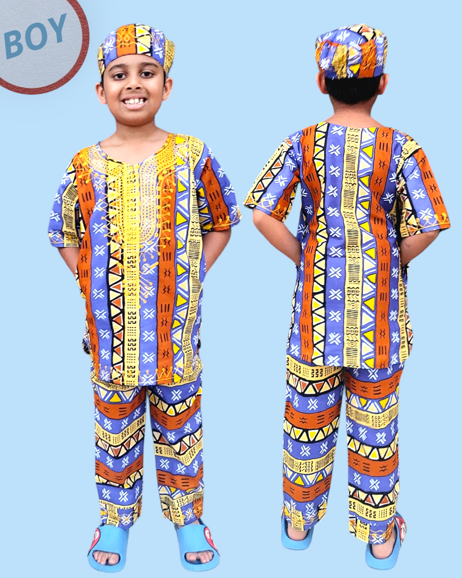 (Pack of 7)Boys 3 Pcs Sets/ Pant/Tunic/Kufi Hat D