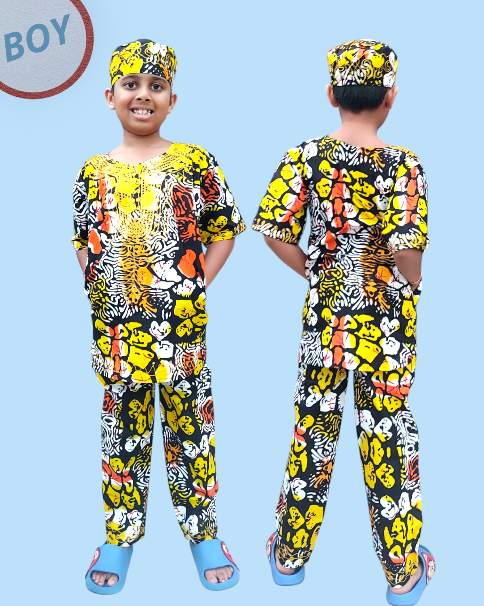 (Pack of 7)Boys 3 Pcs Set/ Pant/Tunic/Kufi Hat E