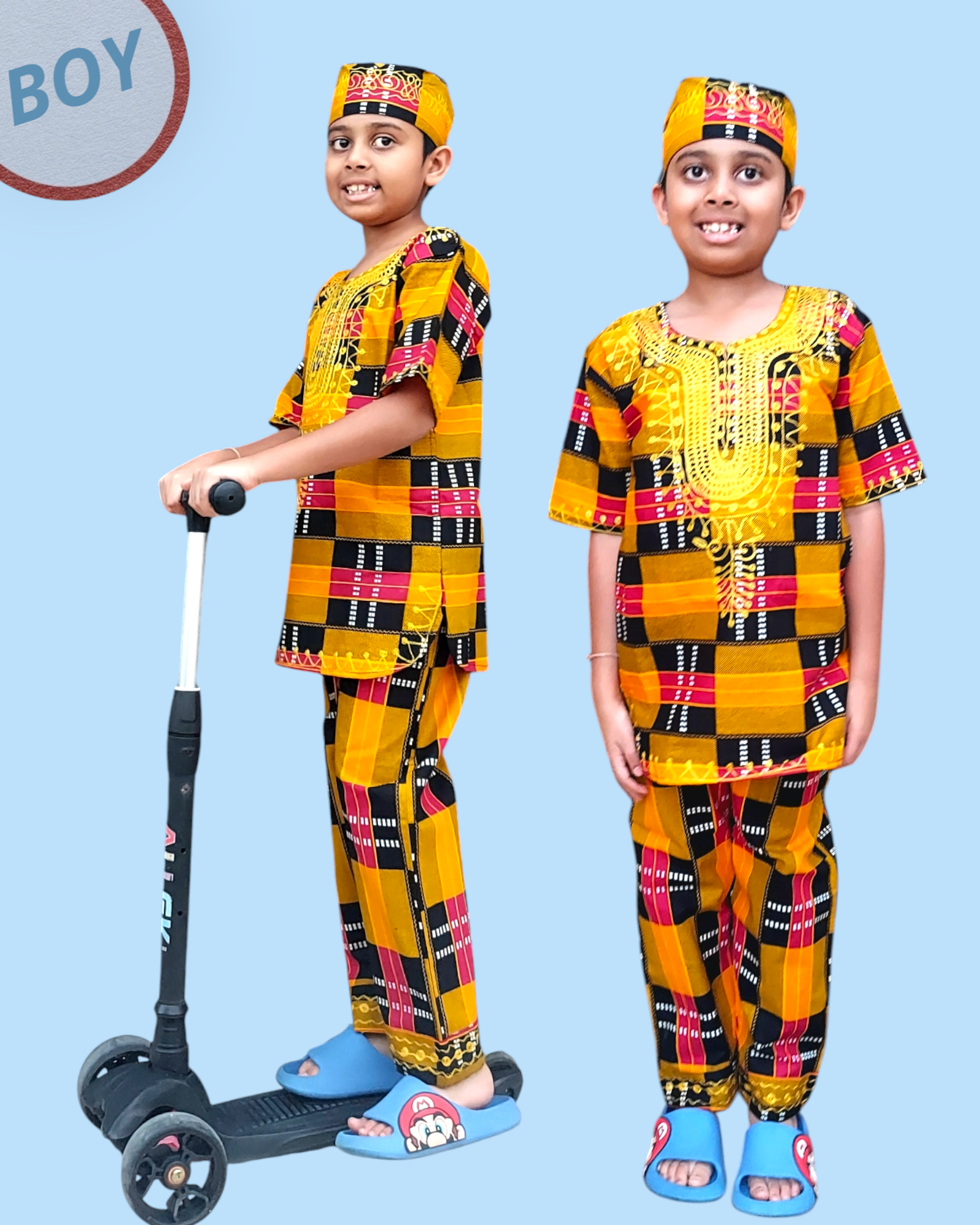 (Pack of 7) Boys 3 Pcs Sets/ Pant/Tunic/Kufi Hat F