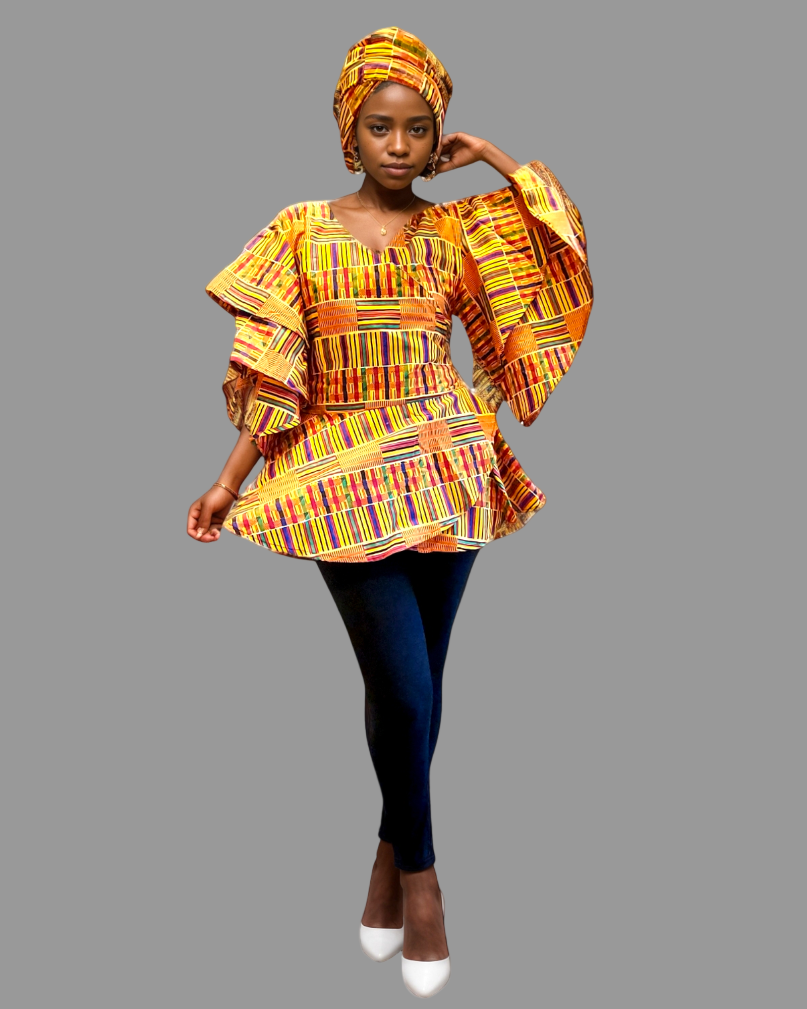 1203-29 Harem Pant & Wrap Blouse Light Kente