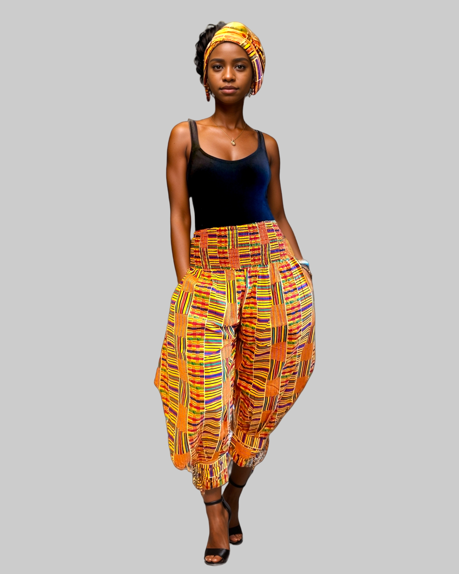 1203-29 Harem Pant & Wrap Blouse Light Kente