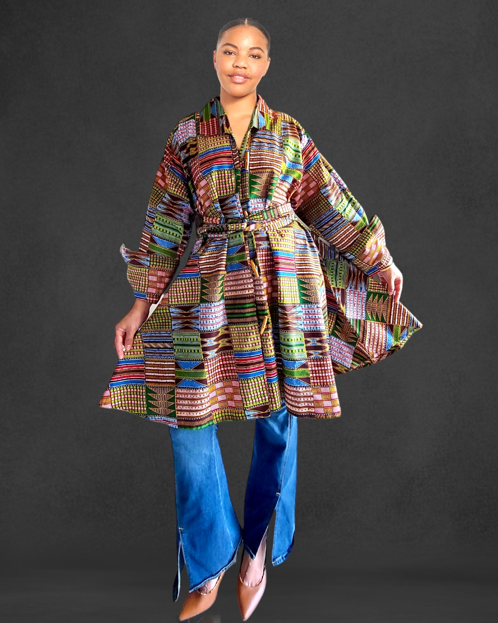 Cotton Short  Dress / Blouse With Scarf 1207