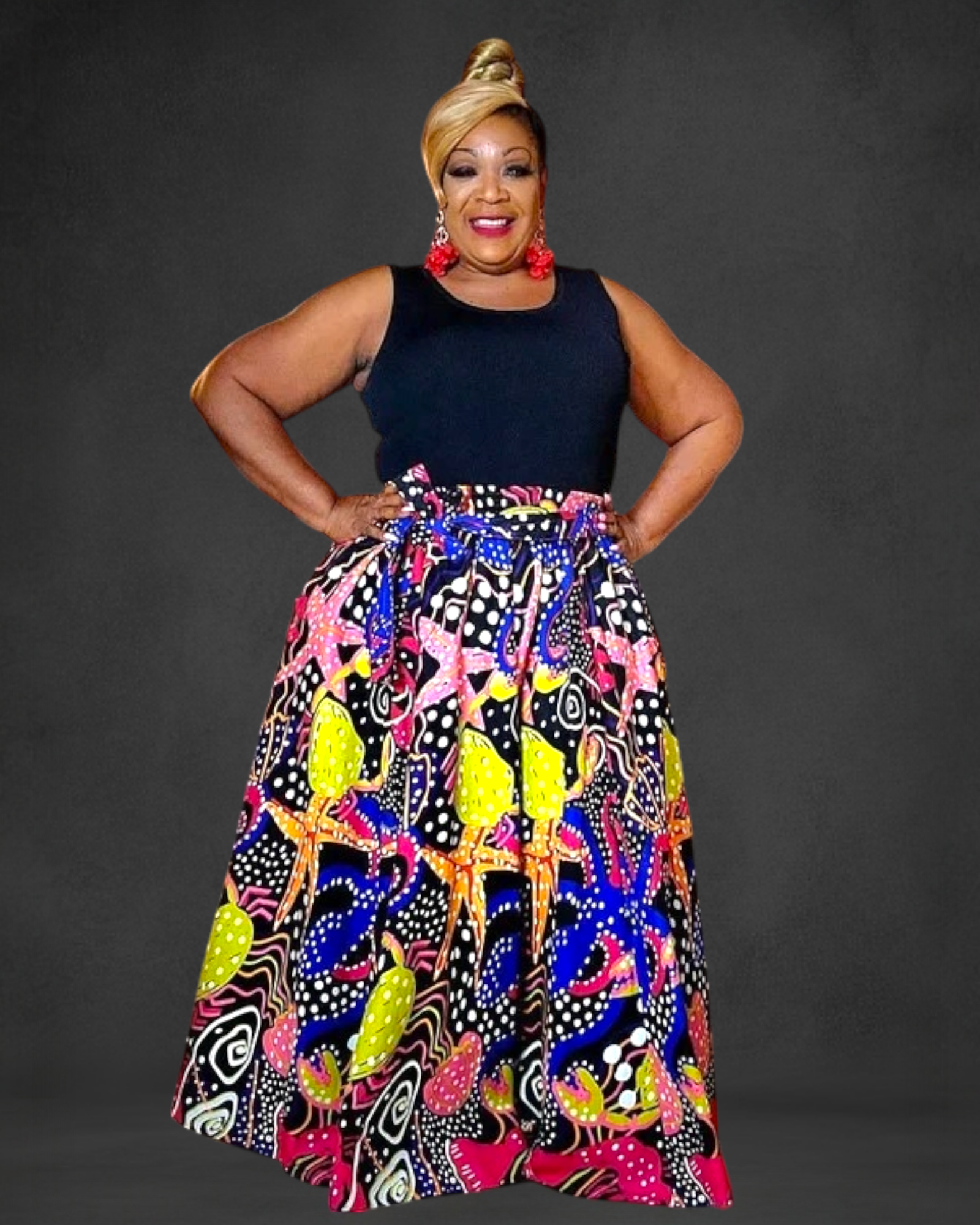 Set / Long Maxi Skirt & Crop Top Set - Print 7001 - 558